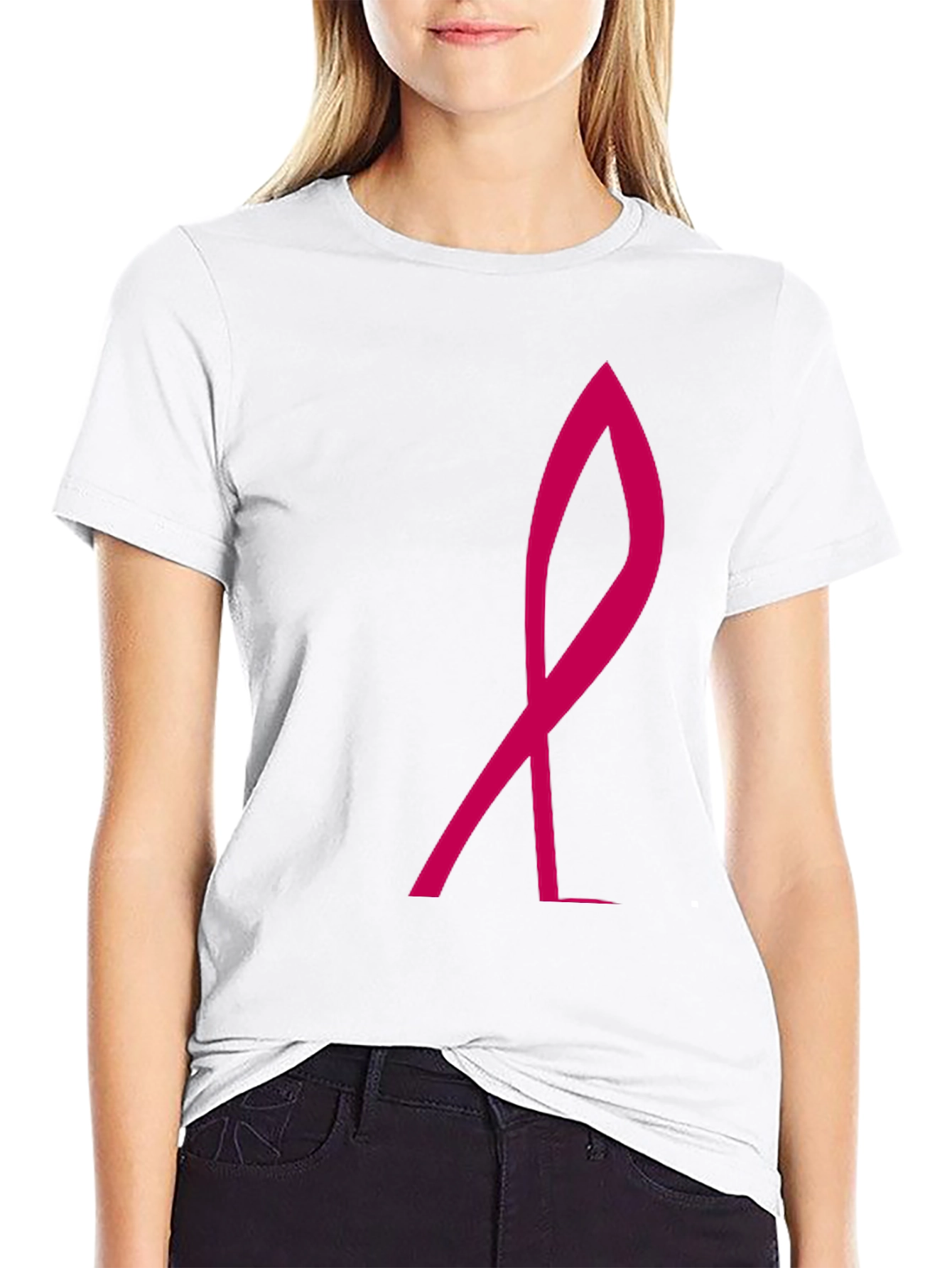 Black Stylish Black Tee with Pink Ribbon Graphic view 9