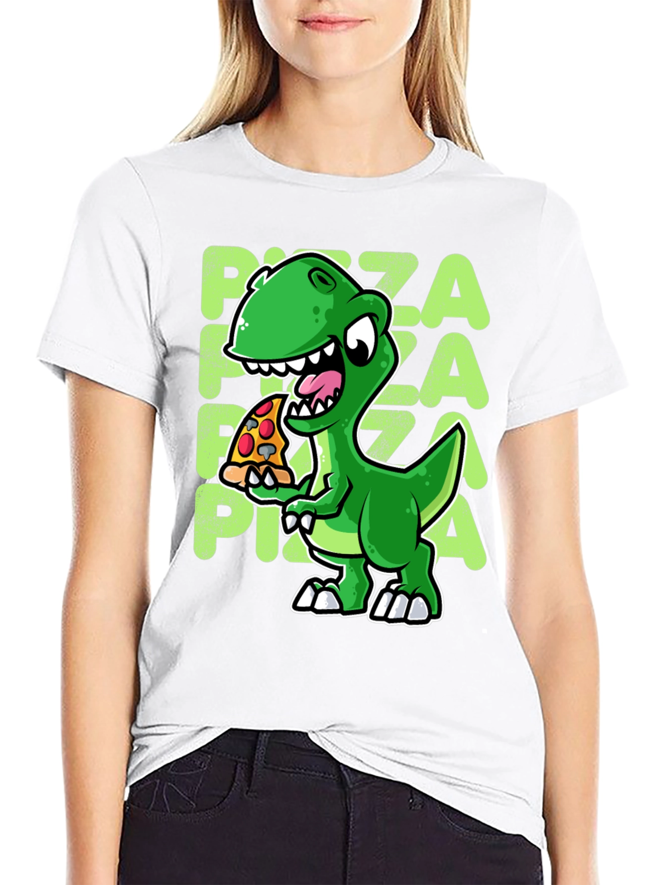 Black Dino Pizza T-Shirt - Cute Cartoon Design view 9