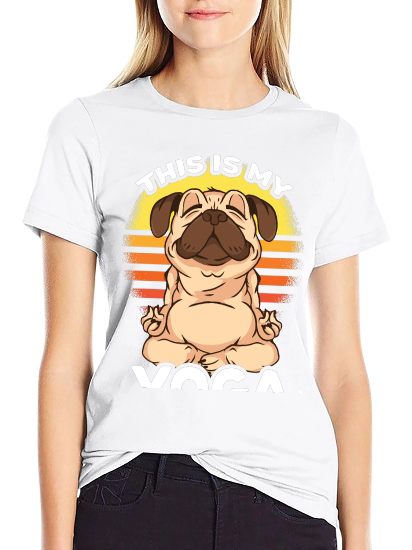 Black Pug Yoga T-Shirt - This is My Yoga view 9