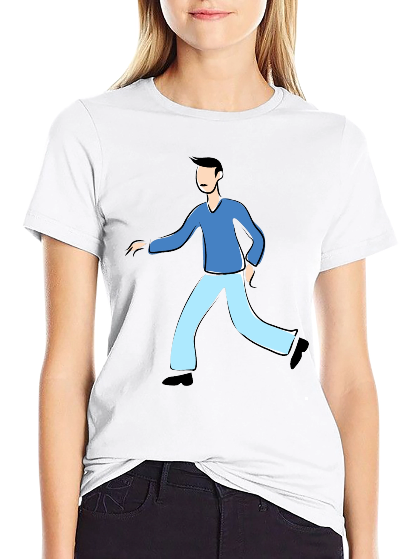 Black Black Cartoon Man T-Shirt view 9