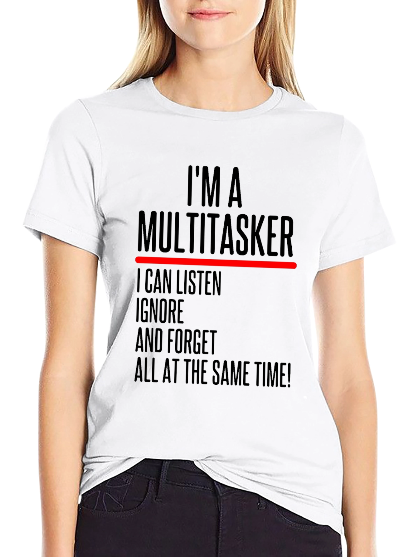 Black Multitasker Funny T-Shirt - Listen Ignore Forget Tee view 9
