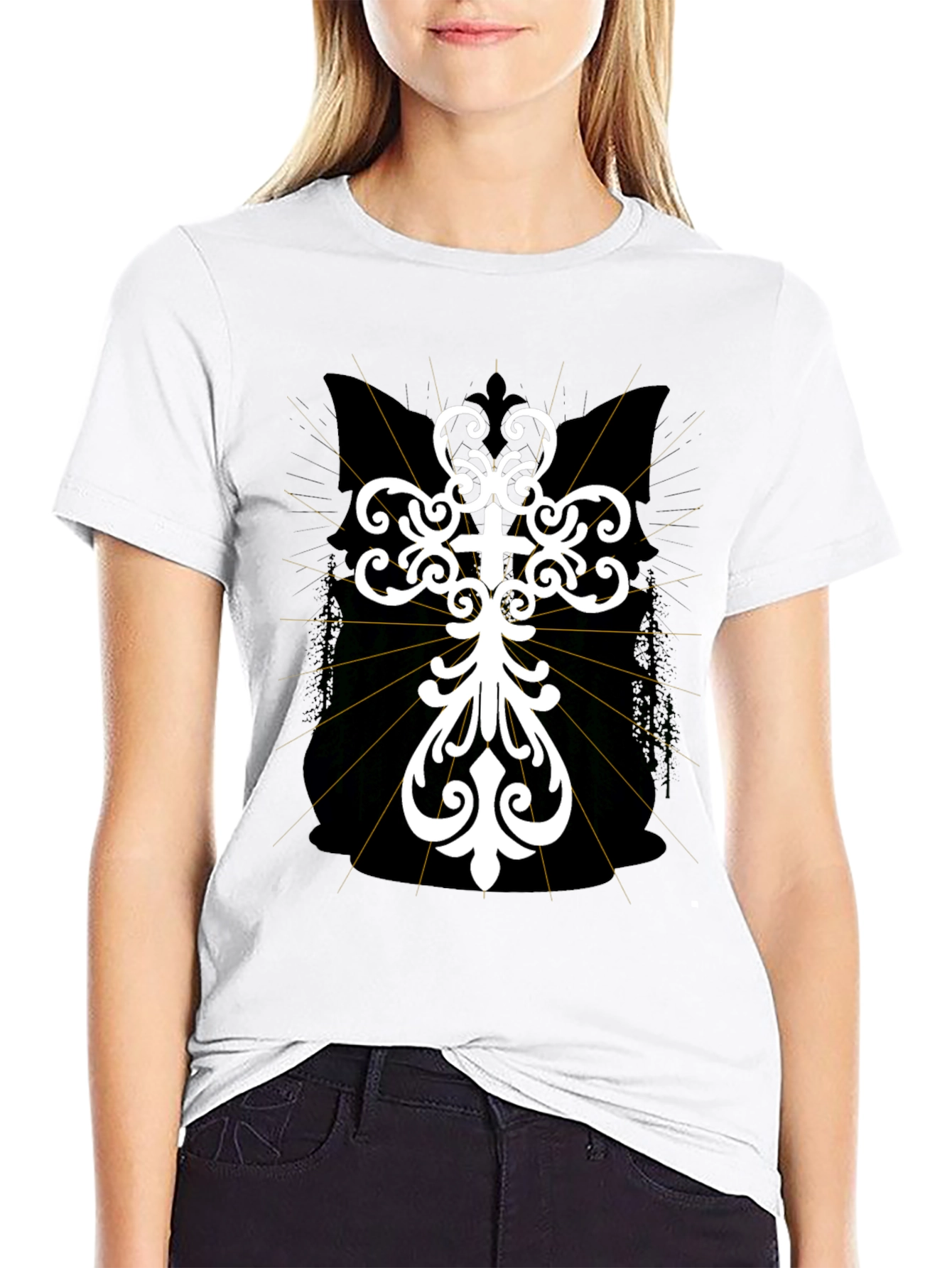 Black Ornate Cross Graphic T-Shirt - Black view 9