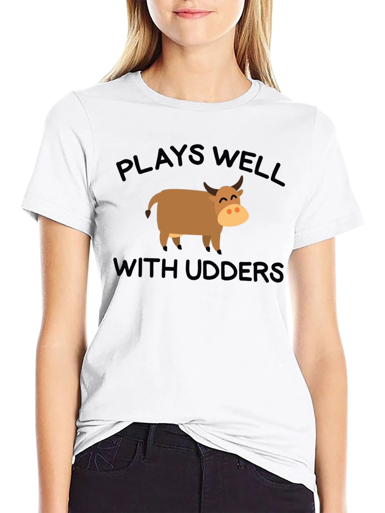 Black Plays Well With Udders T-Shirt - Funny Cow Lover Tee view 9