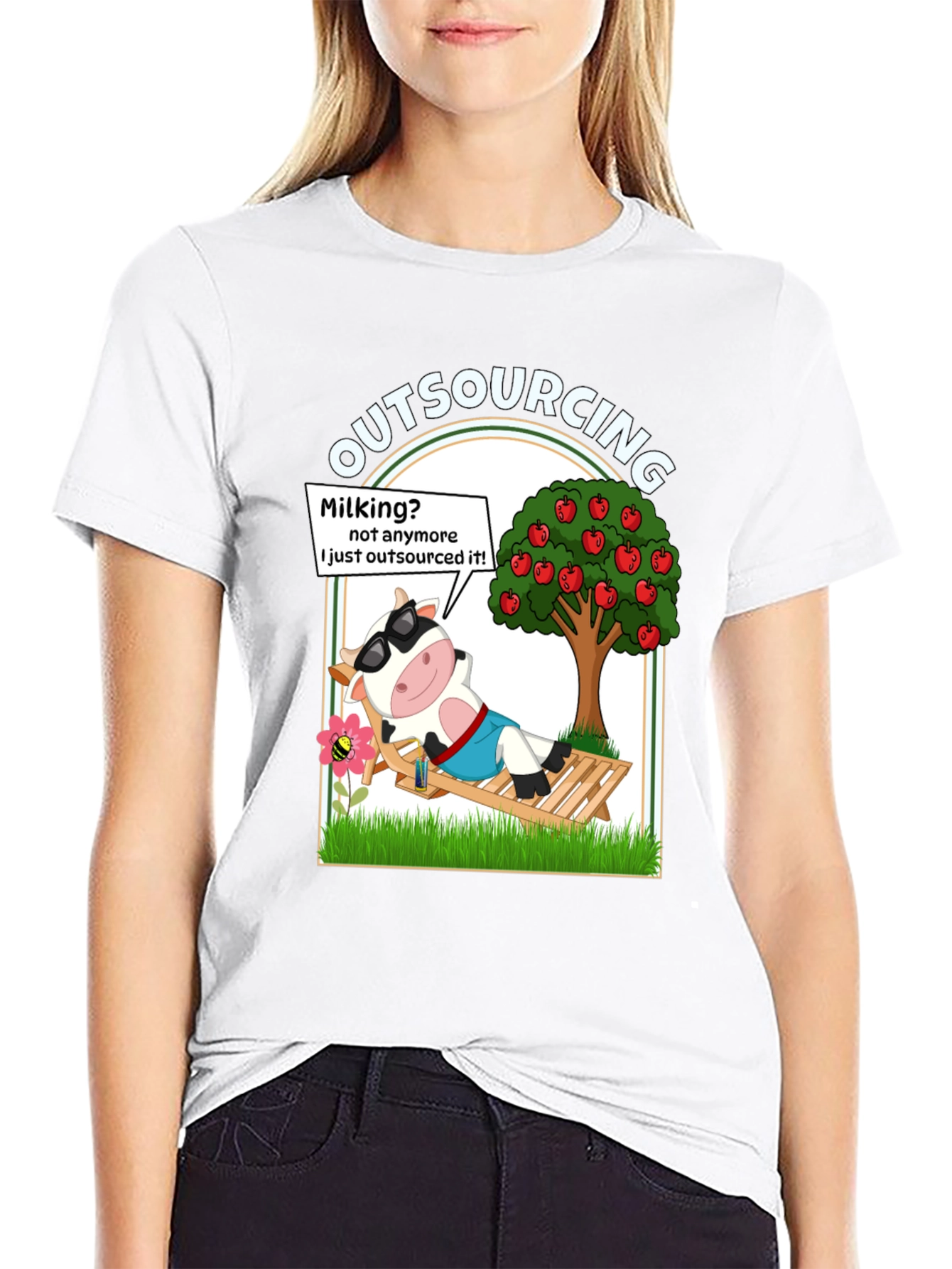 Black Outsourcing Cow T-Shirt - Funny Lazy Farm Animal Tee view 9