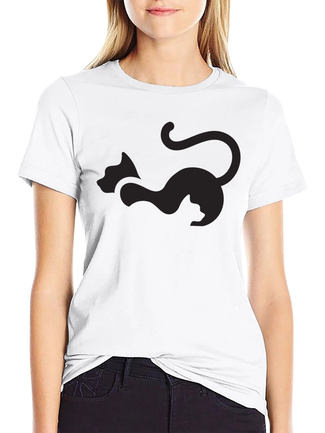 Black Black Cat Silhouette T-Shirt - Sleek and Stylish Design view 9