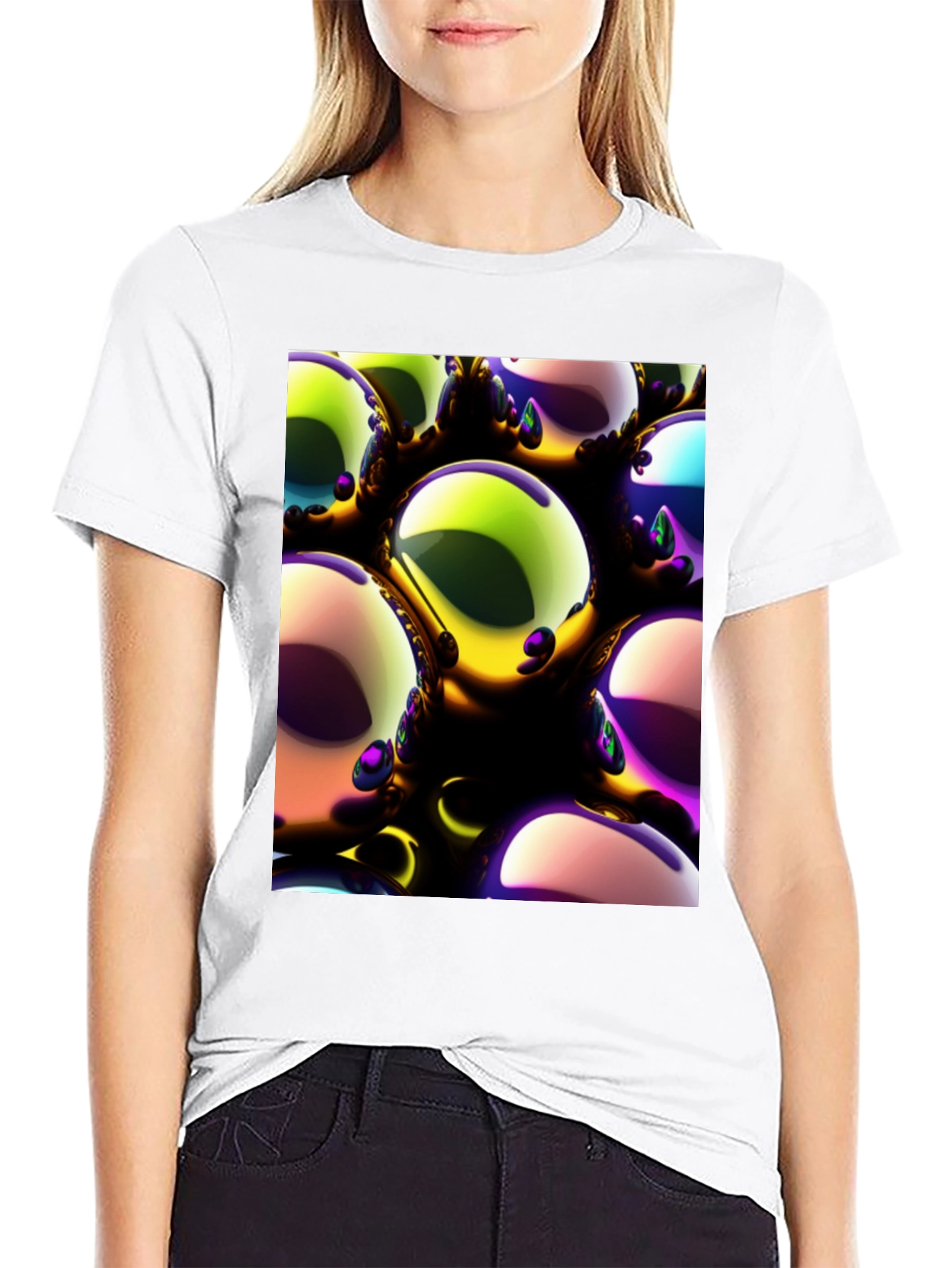 Black Abstract Spheres Graphic Tee view 9