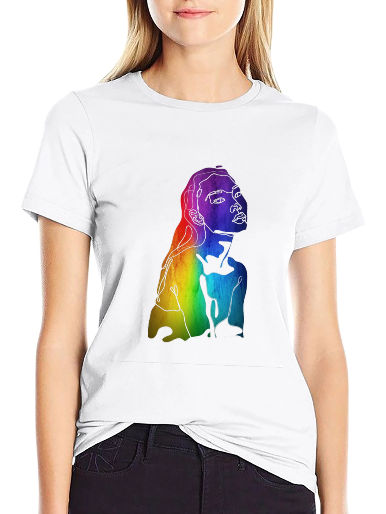 Black Rainbow Woman Graphic Tee - Black Cotton Blend view 9