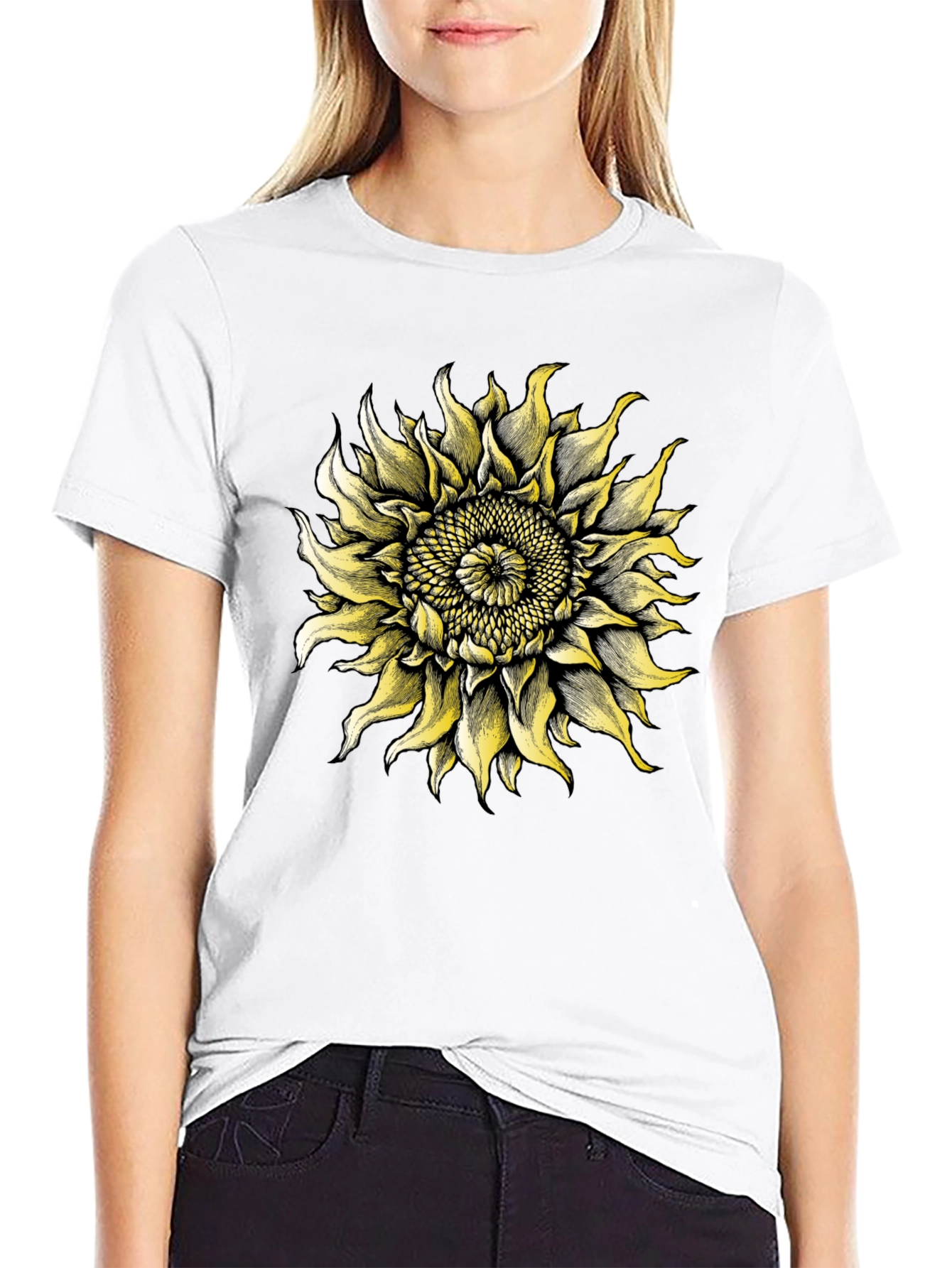 Black Sunflower Graphic Tee - Black Cotton T-Shirt view 9