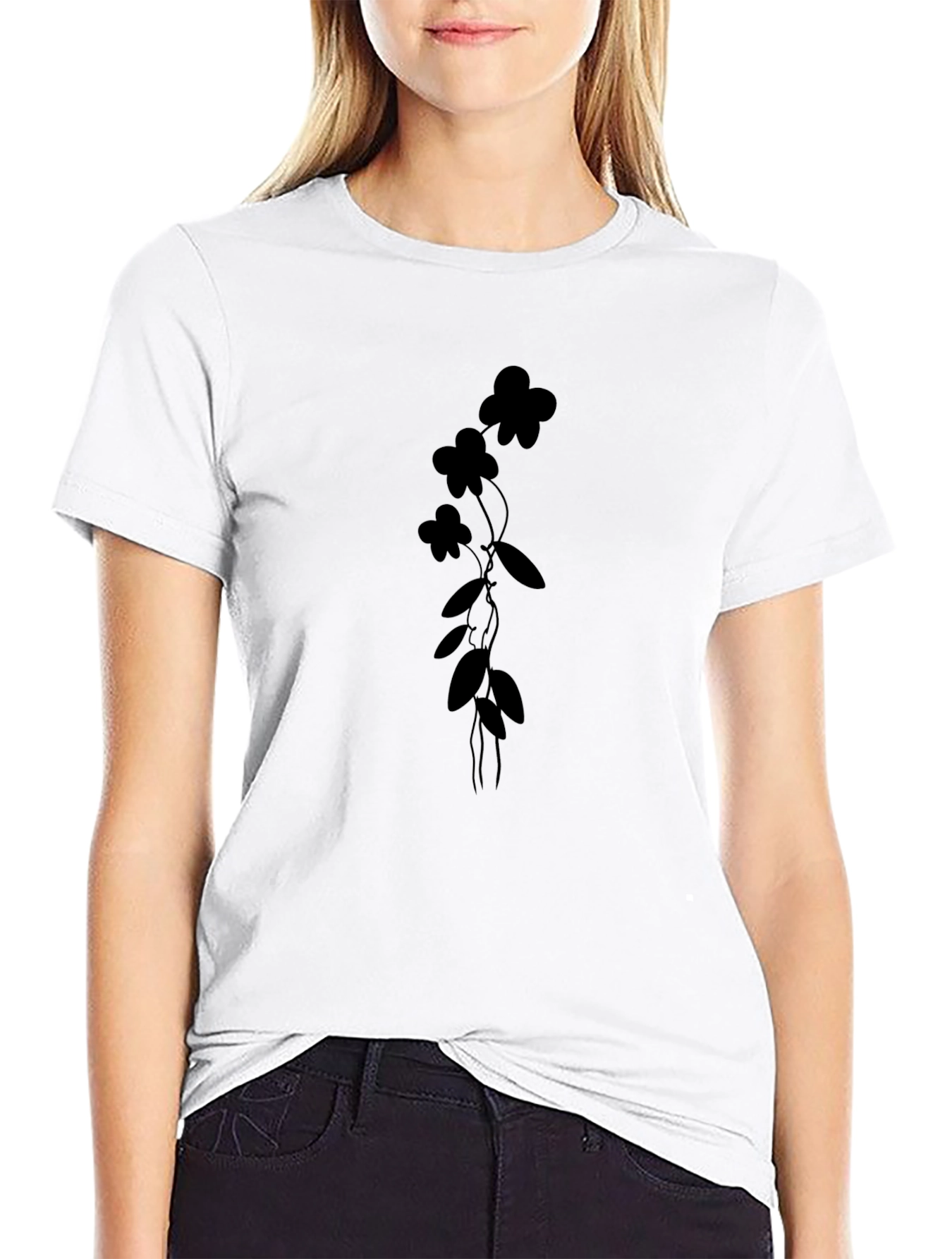Black Floral Vine Graphic Tee - Modern Style - 9
