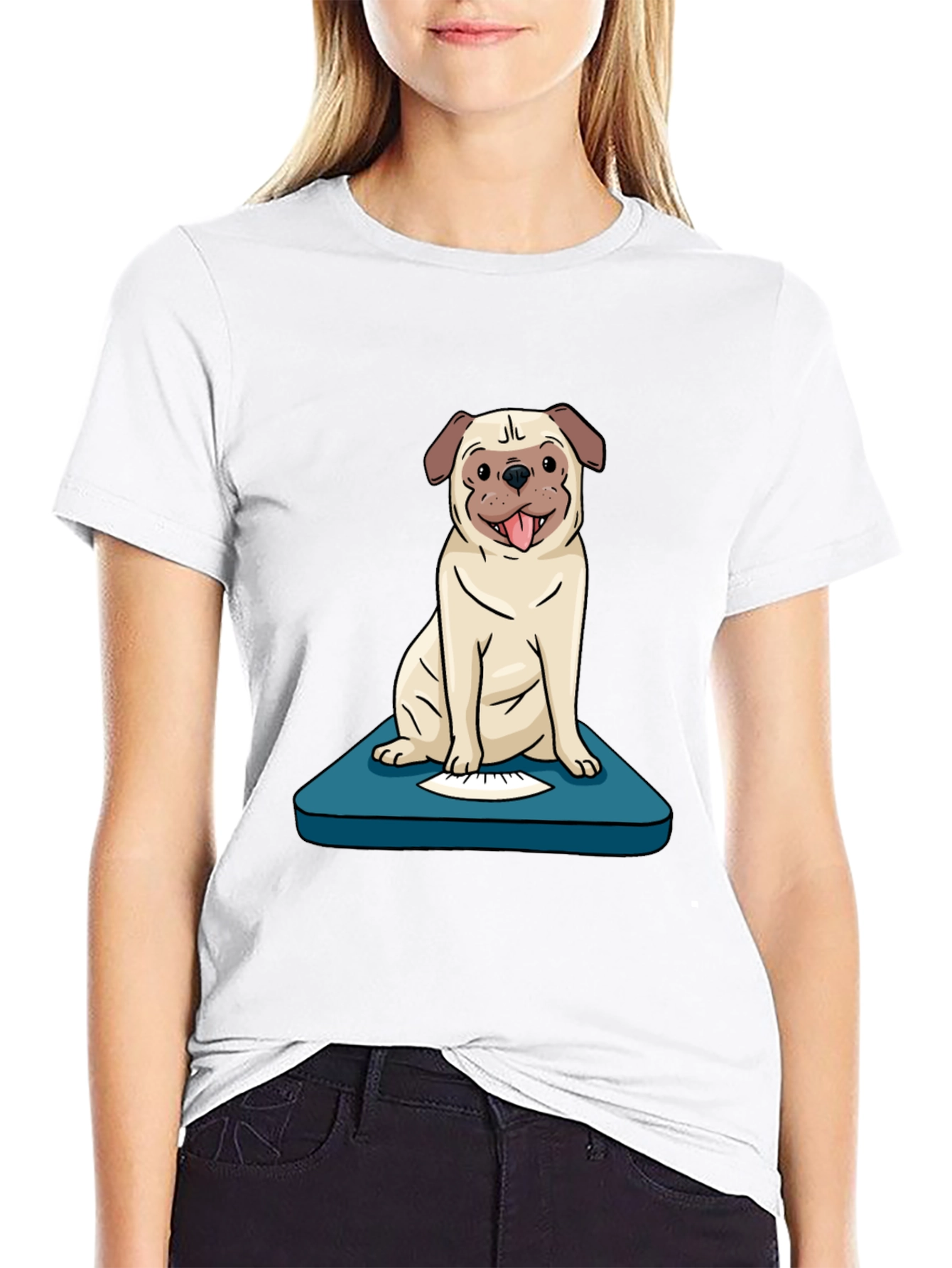 Black Pug on Scale Graphic Tee - Weighty Humor T-Shirt view 9