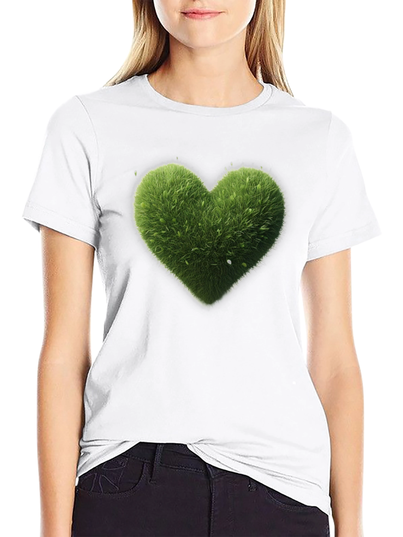 Black Green Heart Graphic Tee - Black Cotton T-Shirt view 9
