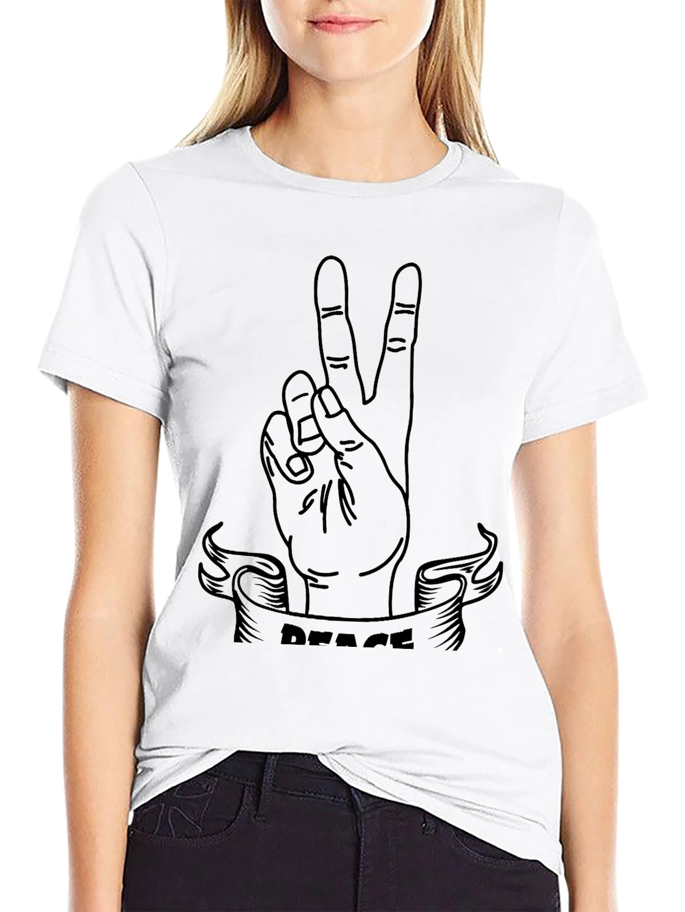 Black Peace Sign Graphic Tee - Black Cotton T-Shirt view 9