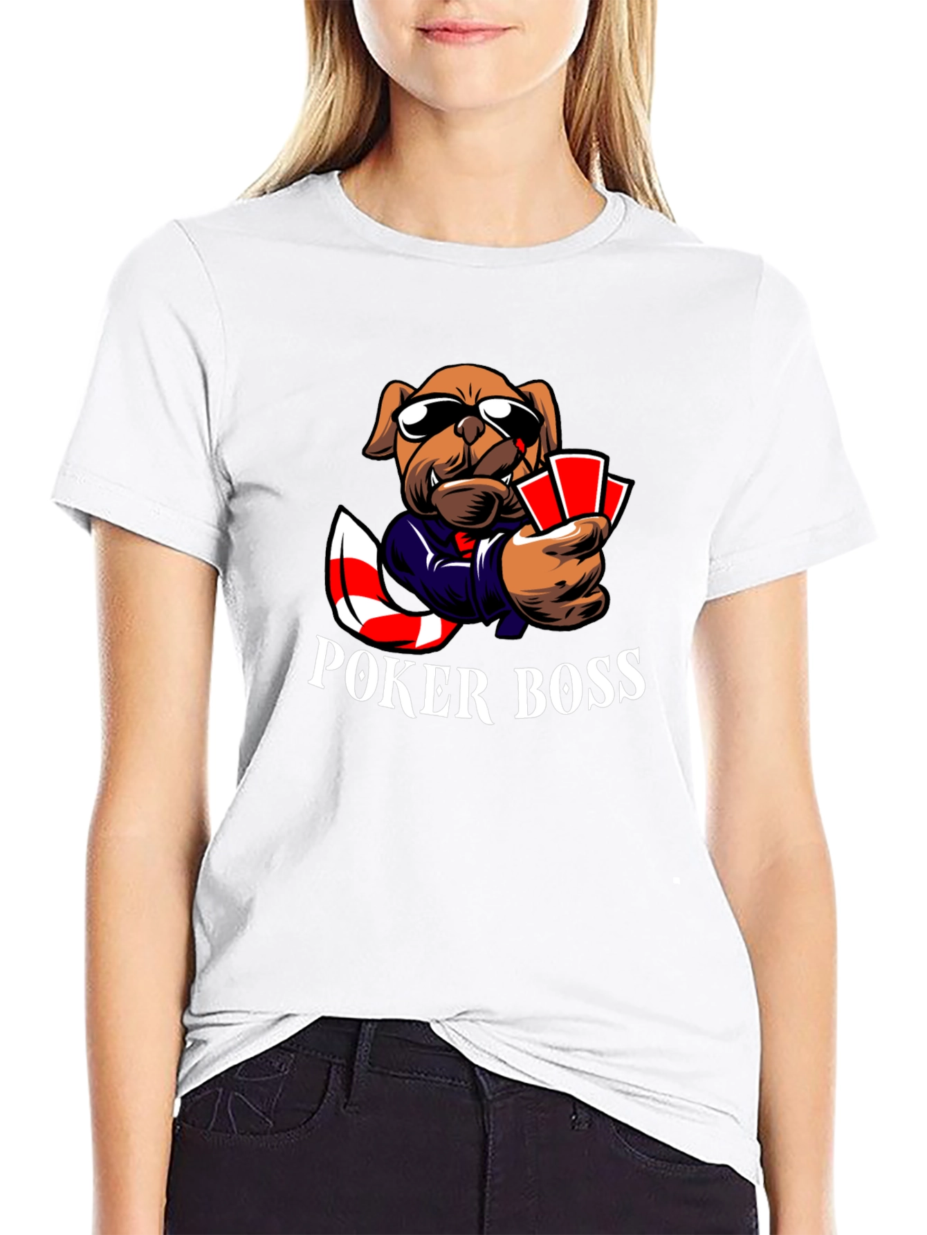 Black Poker Boss Dog Graphic T-Shirt - Playful Design view 9