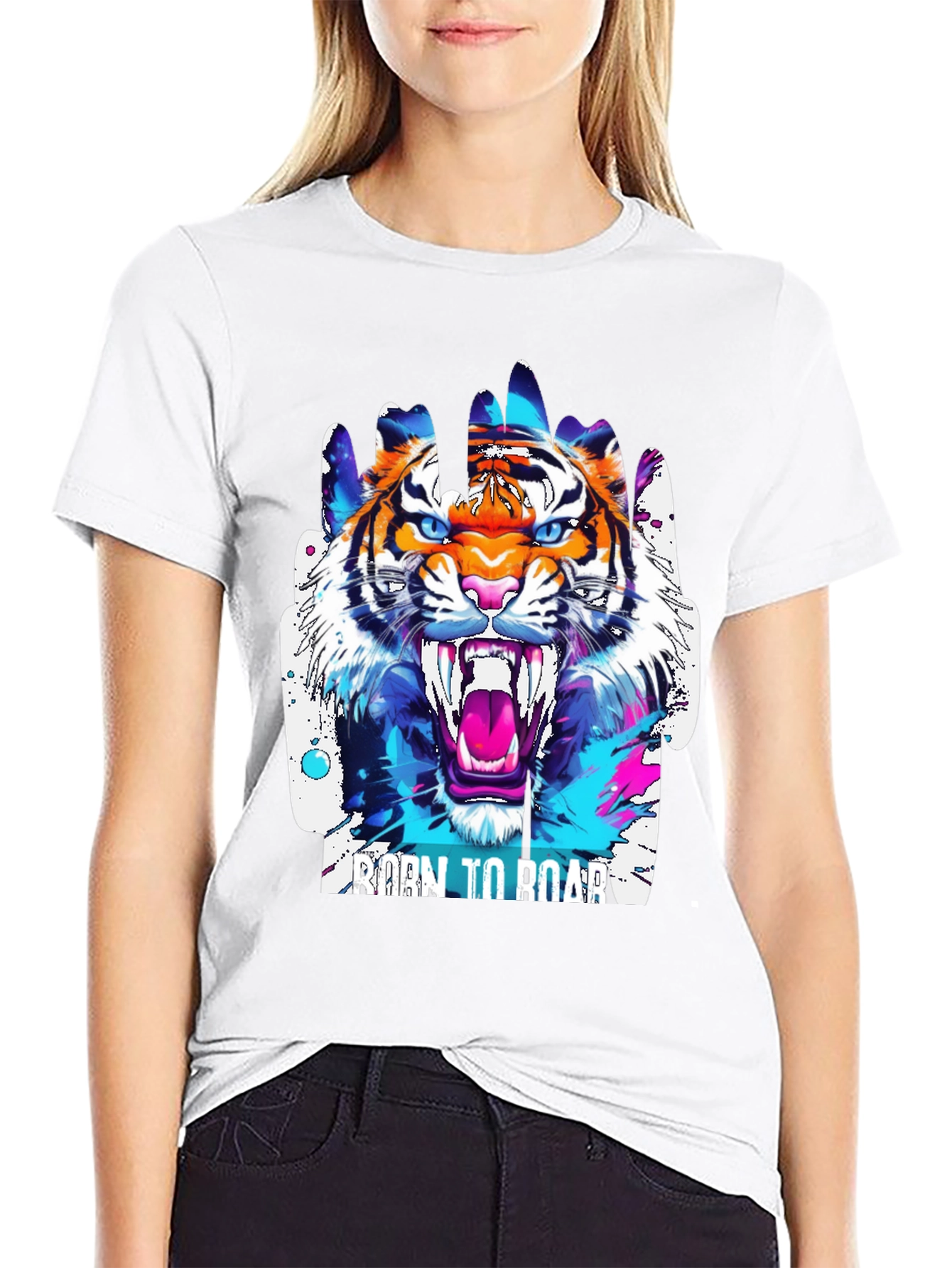 Black Roaring Tiger Graphic Tee - Men's Black T-Shirt view 9