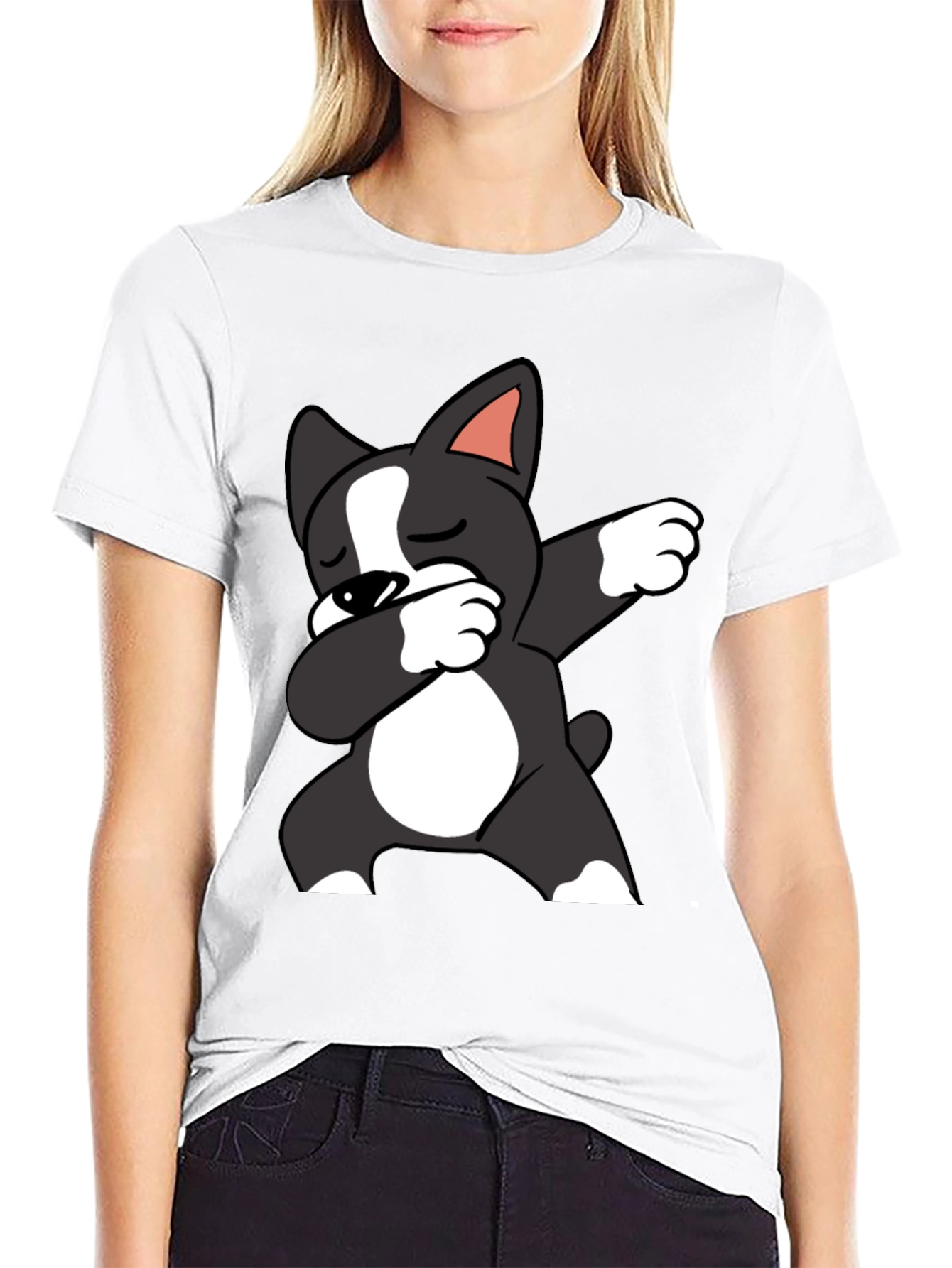 Black Dabbing Dog Graphic Tee - Black Cotton T-Shirt view 9