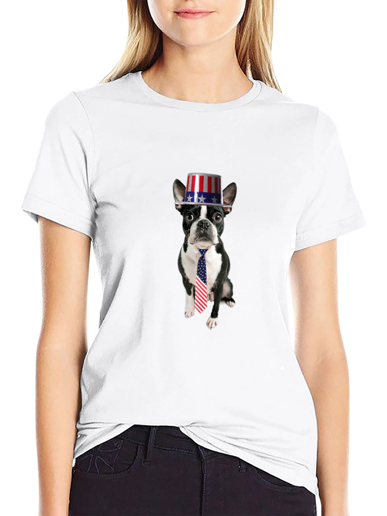 Black Patriotic Pup T-Shirt - Dog with American Flag Hat & Tie view 9