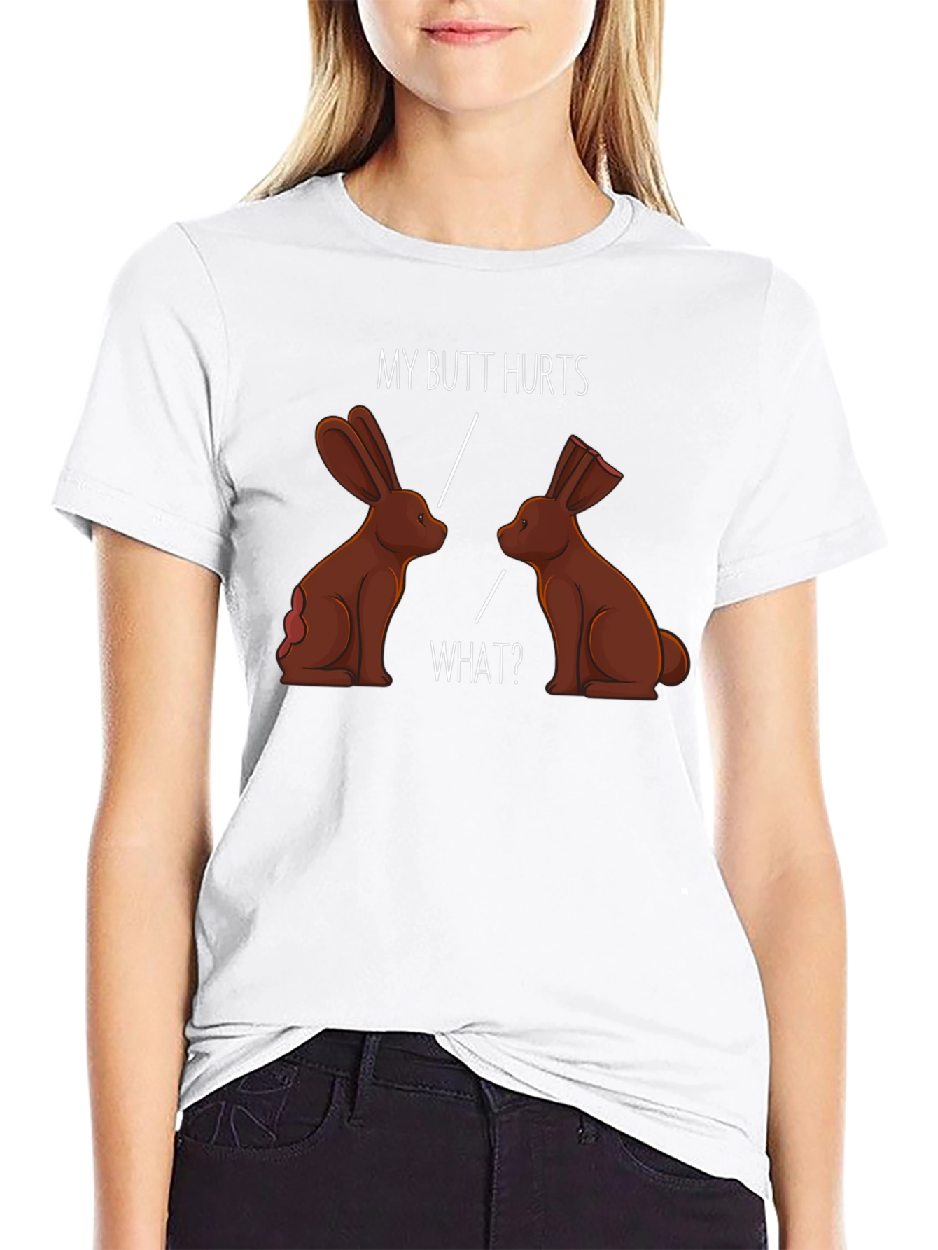 Black Funny My Butt Hurts Chocolate Bunny T-Shirt view 9