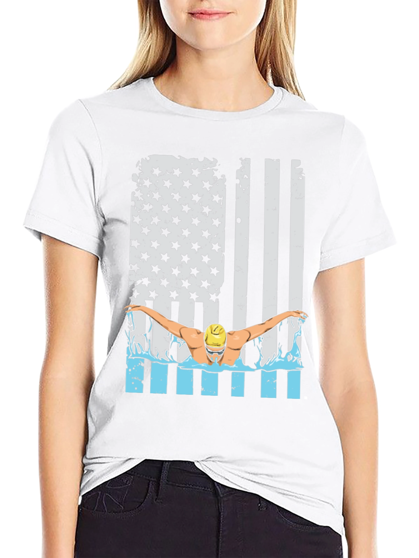 Black Patriotic Swimmer T-Shirt USA Flag Design view 9