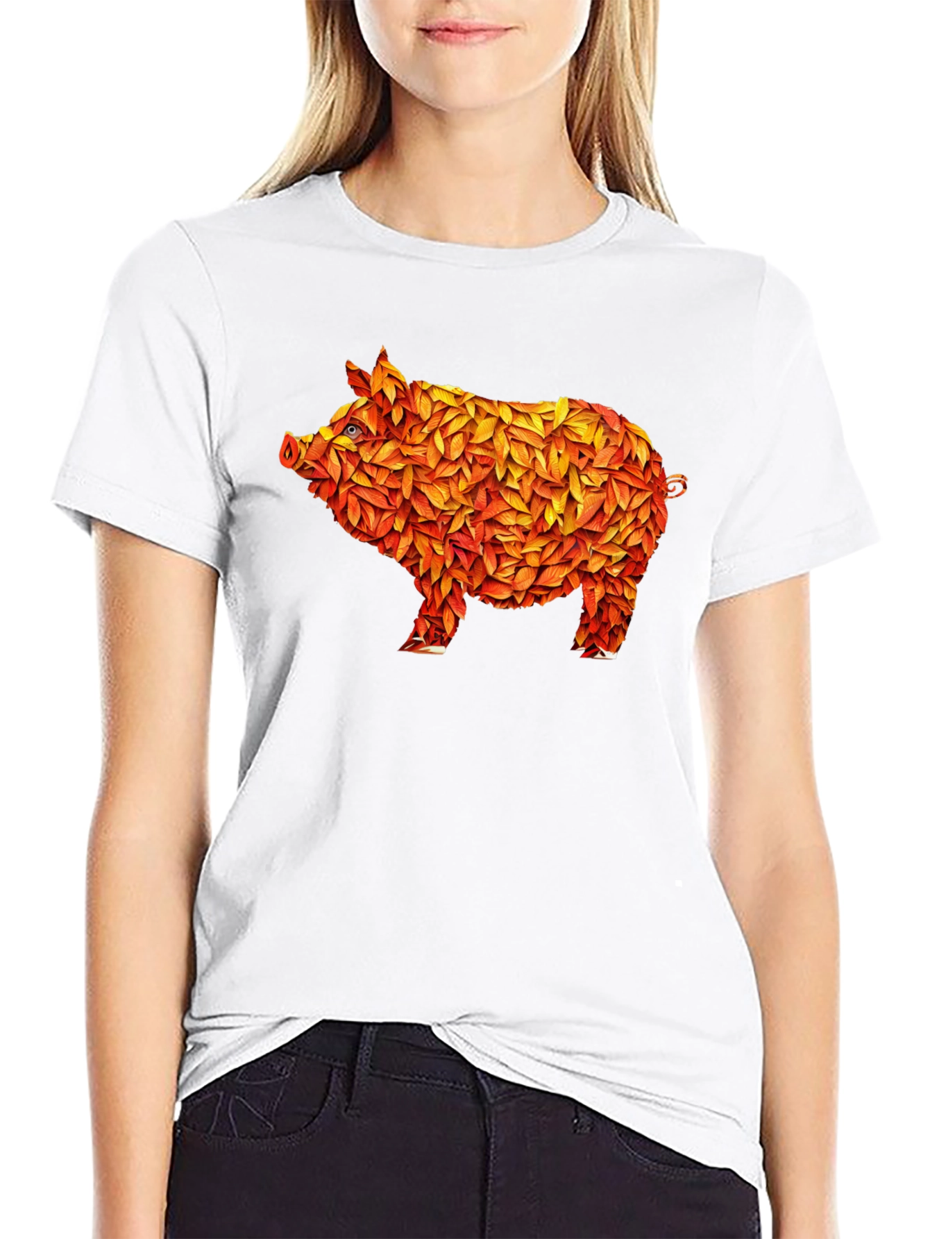 Black Leaf Pig Graphic T-Shirt - Unique Design view 9