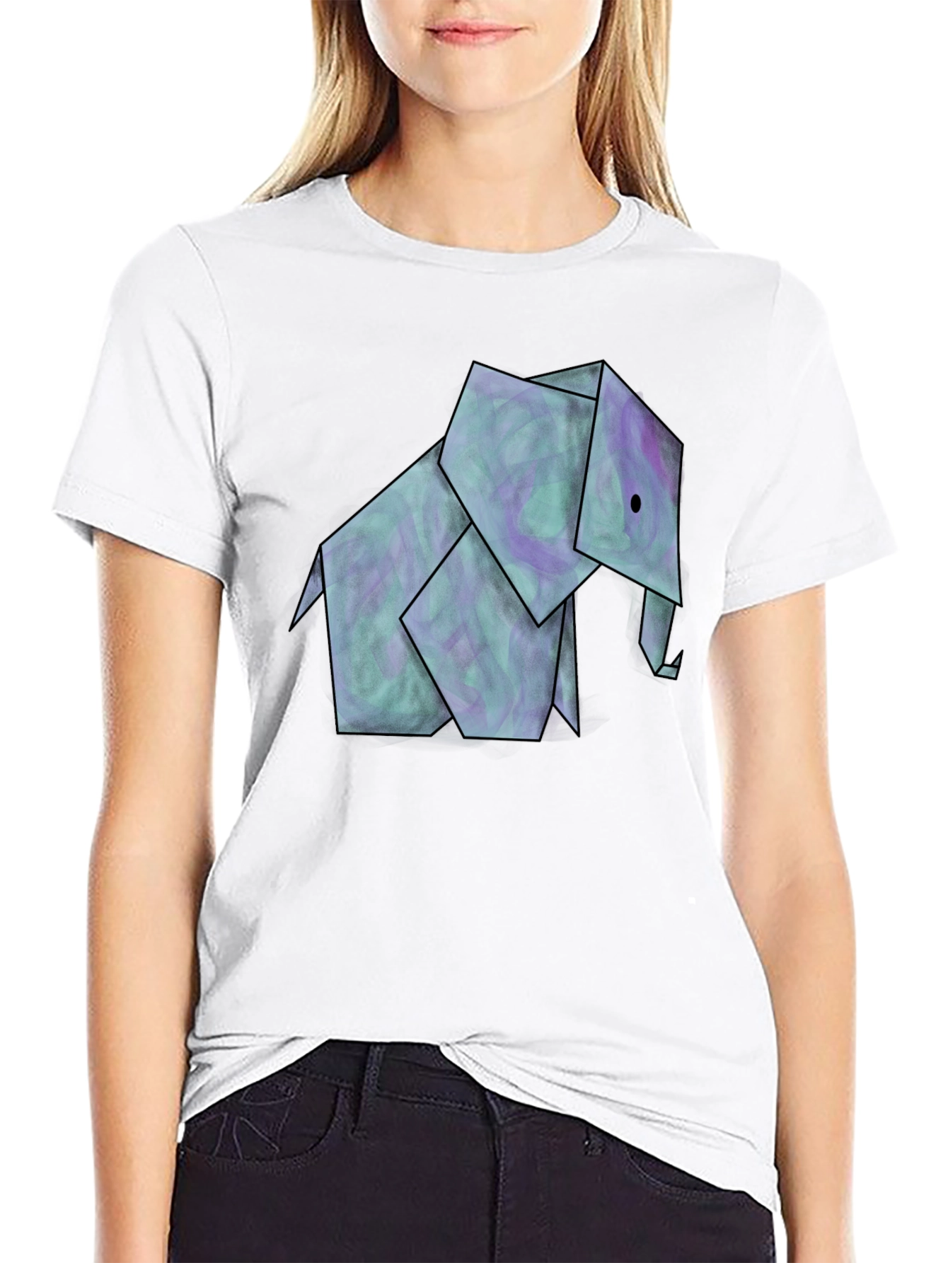 Black Origami Elephant Graphic Tee - Unique Design view 9