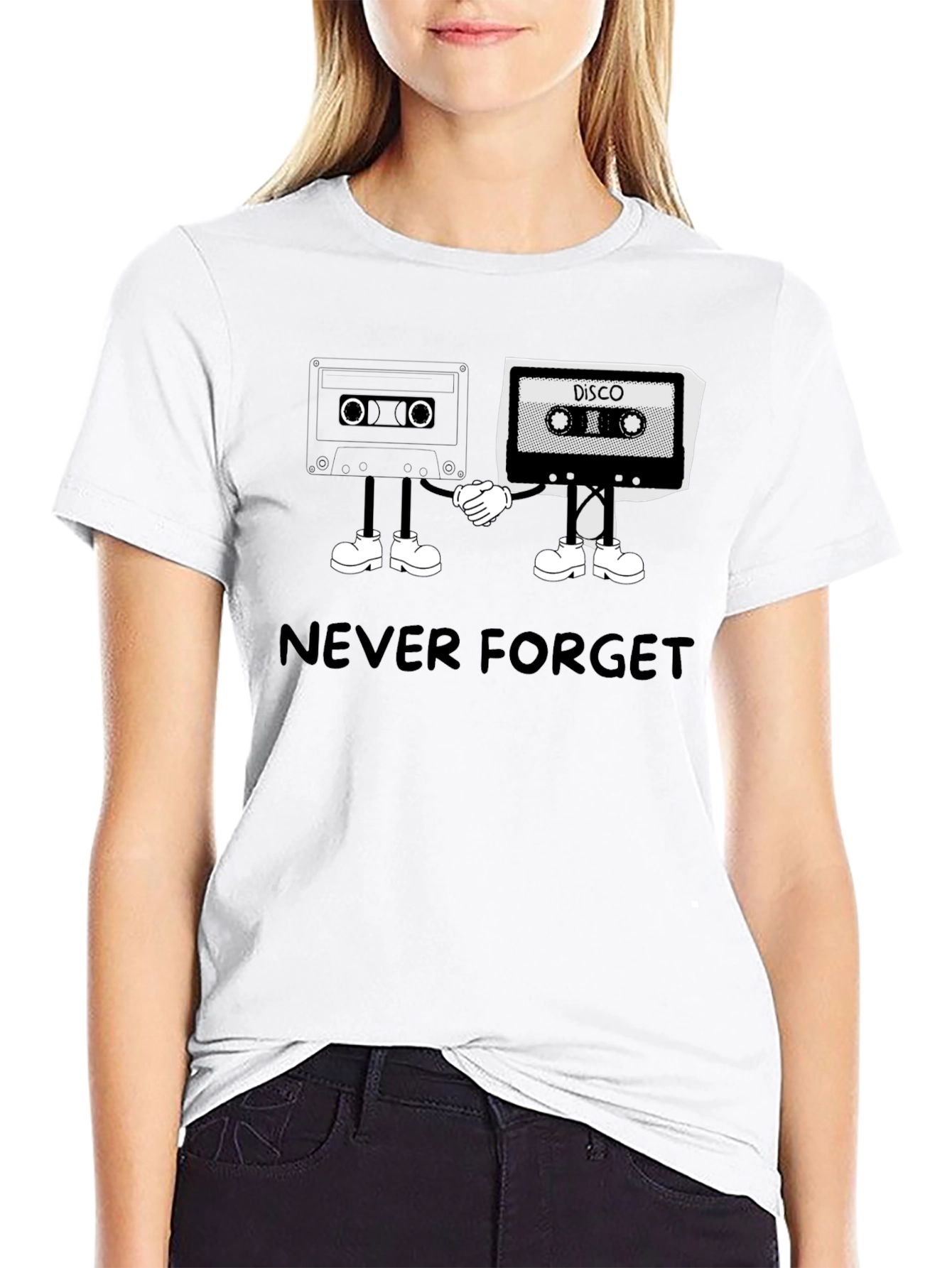 Black Retro Cassette Tape T-Shirt: Never Forget Disco! view 9