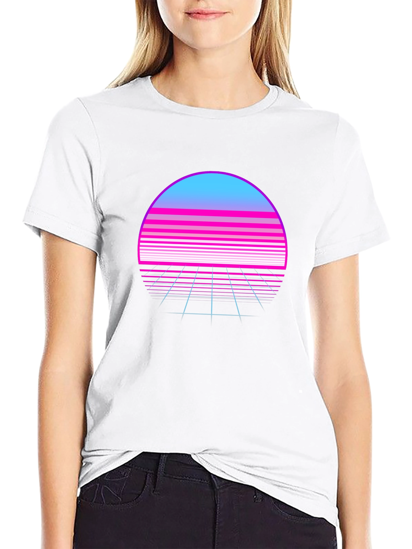 Black Retro Wave Sunset T-Shirt - Synthwave Style view 9