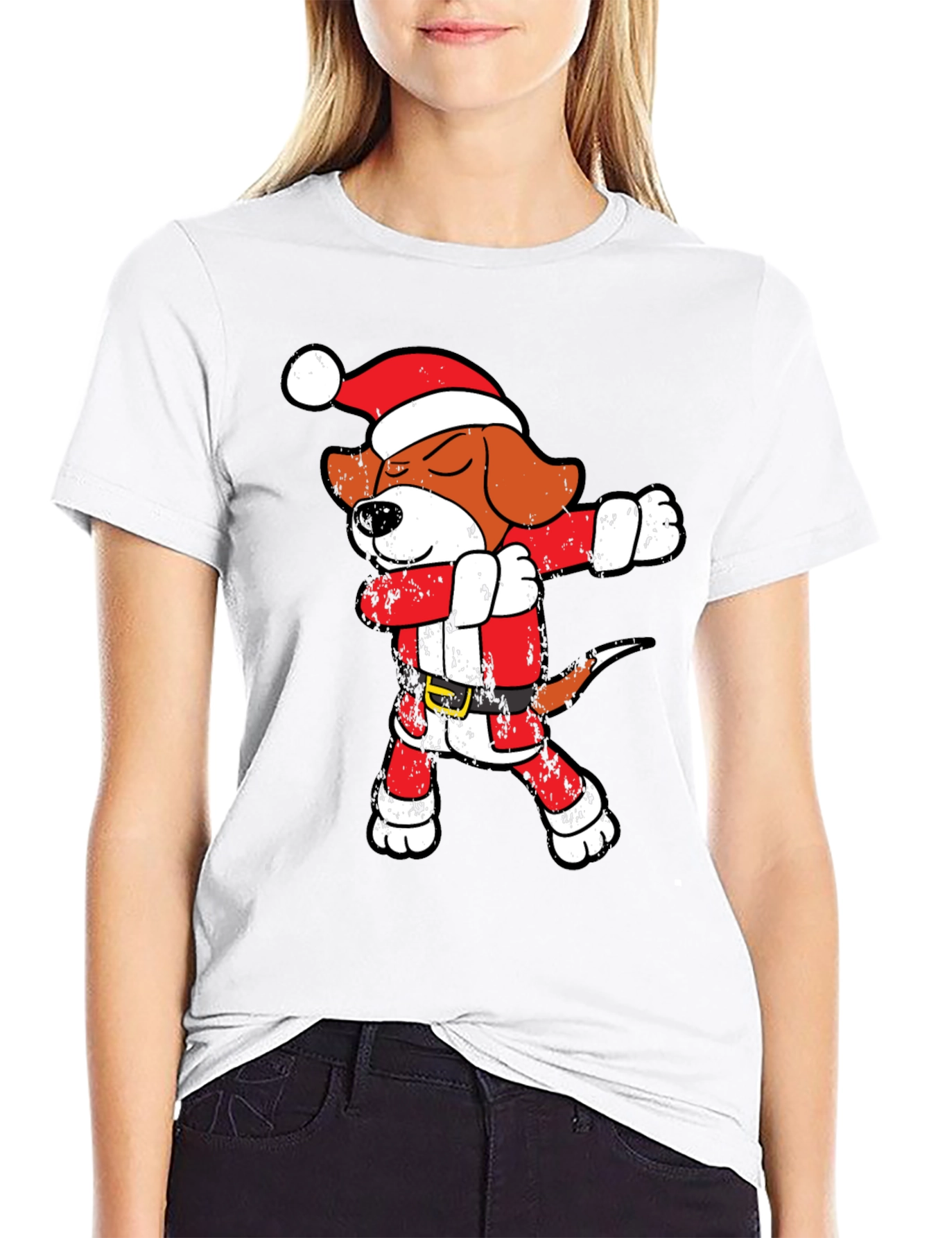 Black Dabbing Santa Beagle T-Shirt view 9