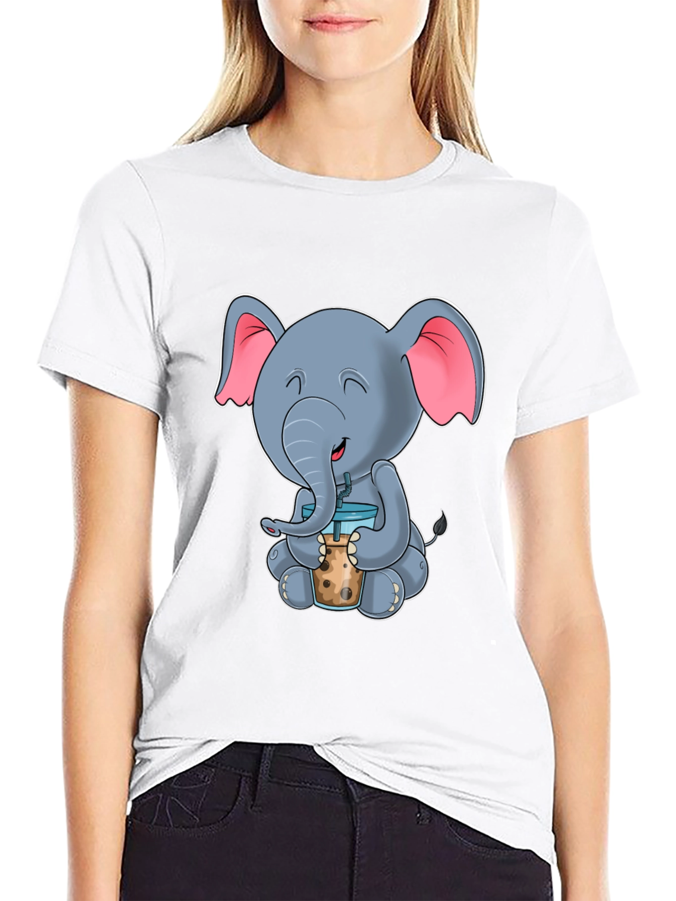 Black Cute Elephant Bubble Tea Graphic Tee view 9