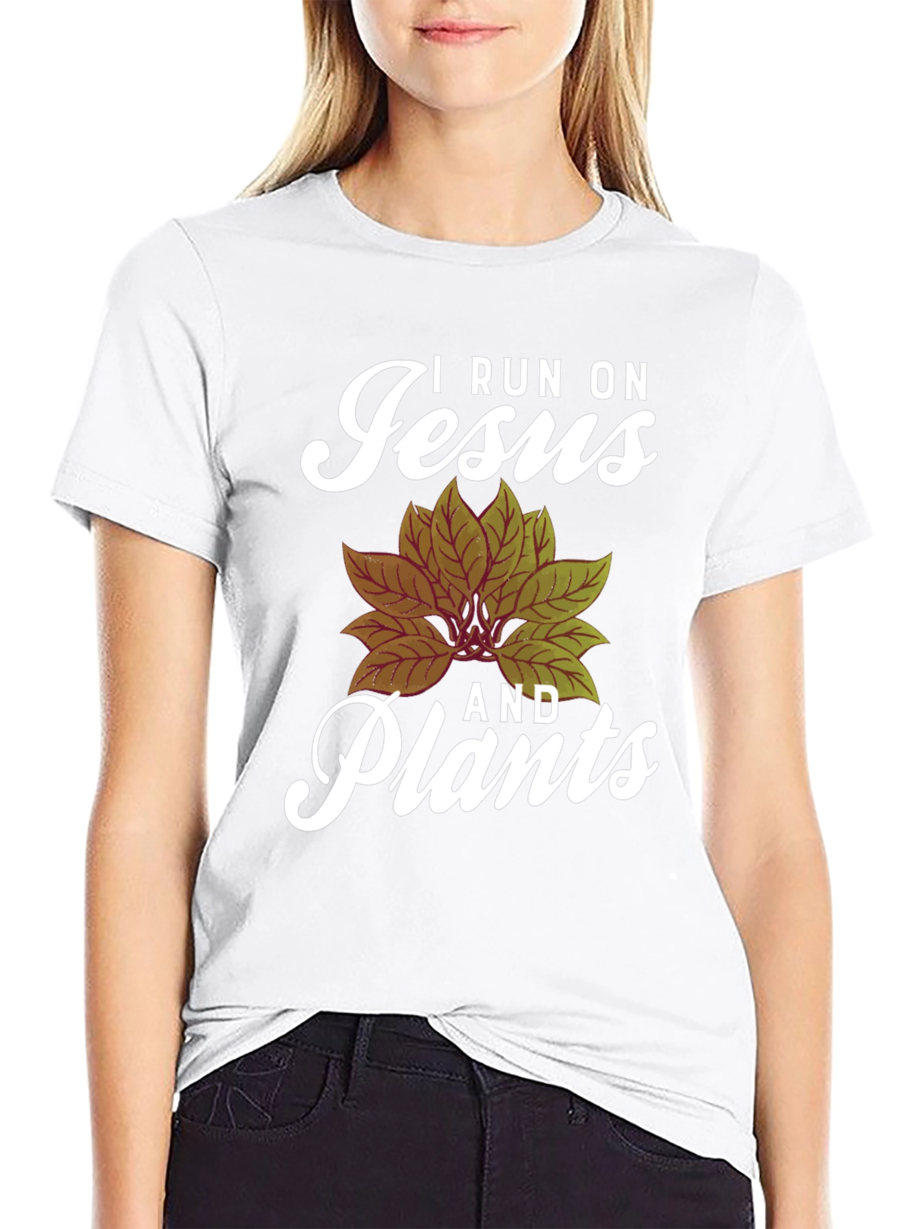 Black I Run On Jesus and Plants Graphic Tee view 9
