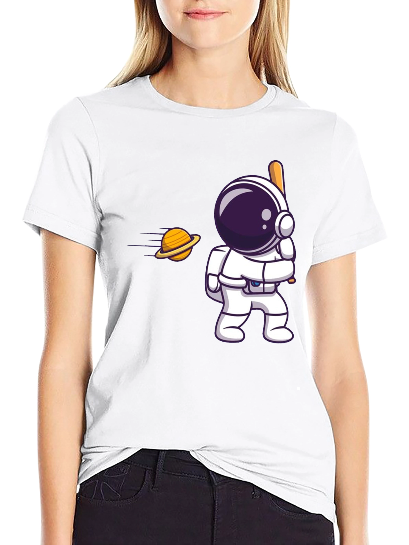 Black Astronaut Hitting Saturn T-Shirt view 9