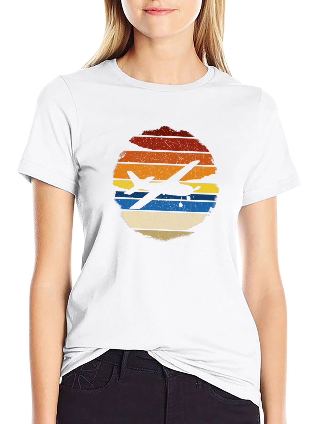 Black Retro Airplane Sunset T-Shirt view 9