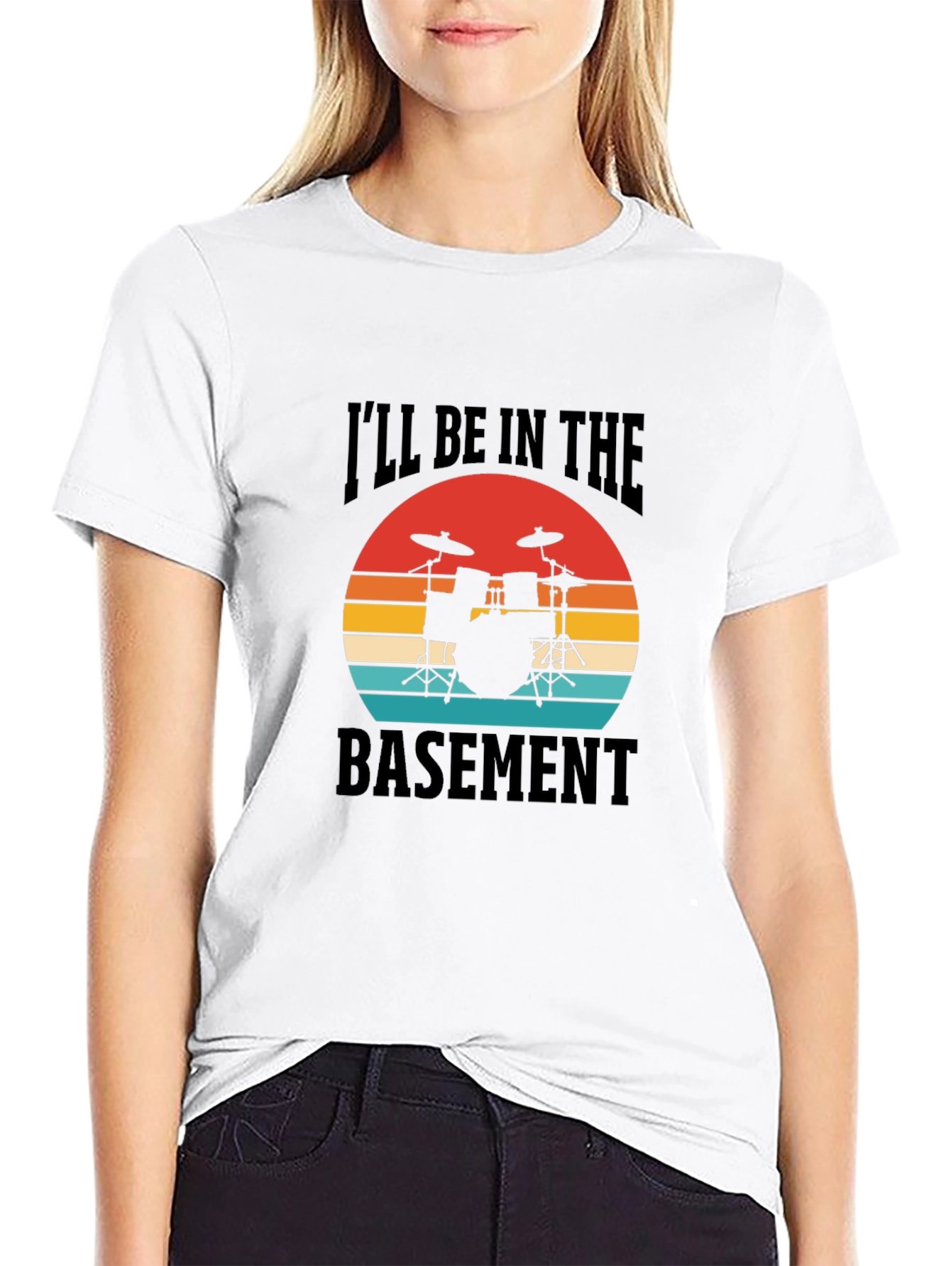 Black I'll Be In The Basement Drum Set Graphic Tee view 9