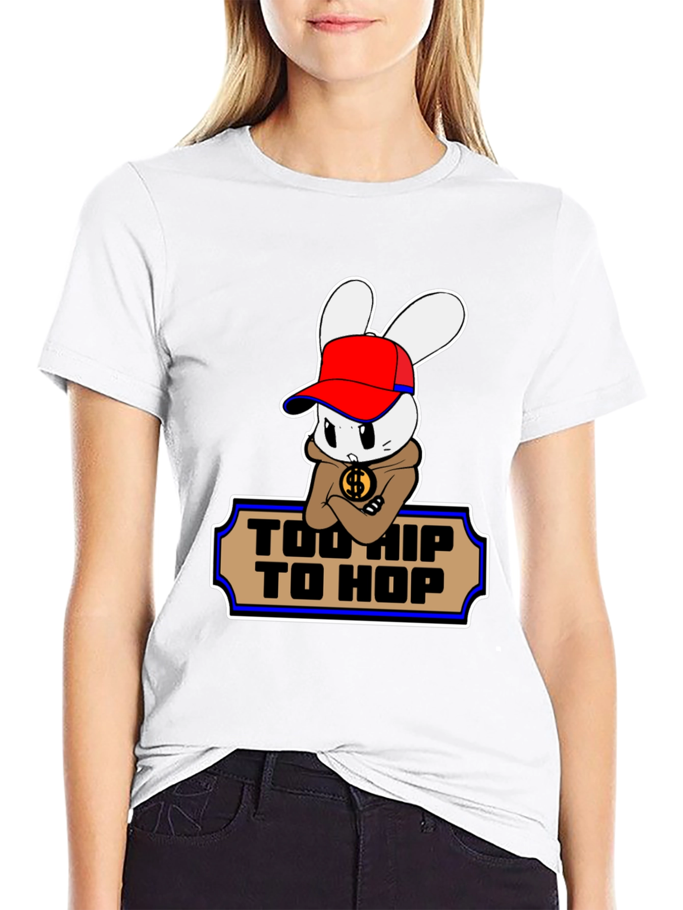 Black Too Hip To Hop Cartoon Bunny T-Shirt view 9