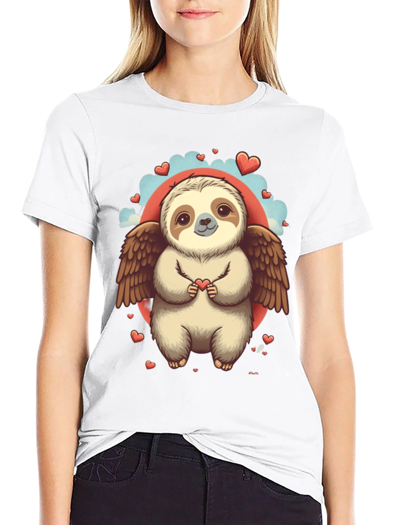 Black Sloth Angel Valentine's Day T-Shirt view 9