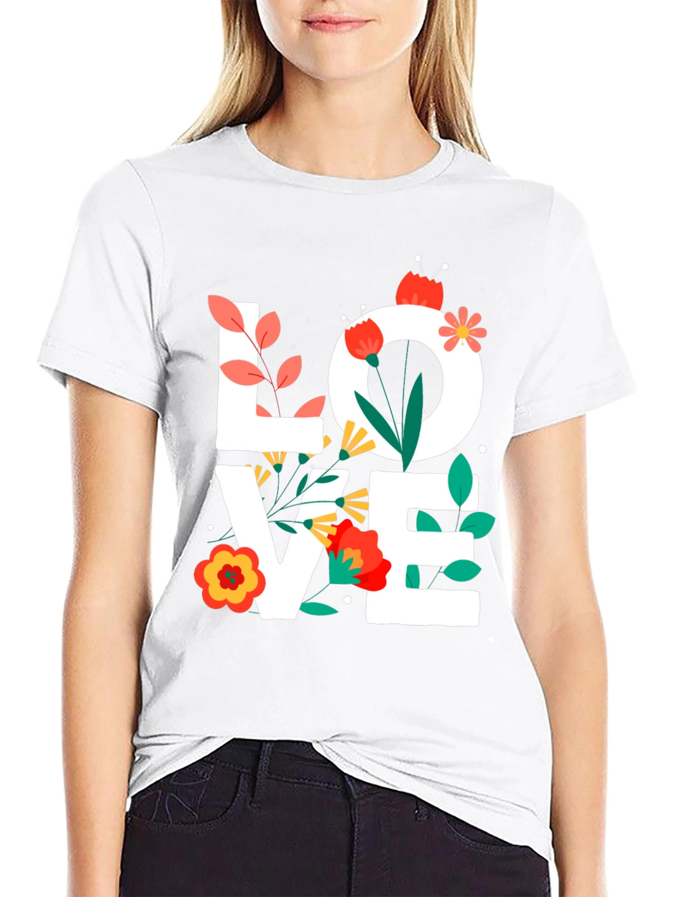Black Floral LOVE Graphic Tee - Trendy Unisex Shirt view 9