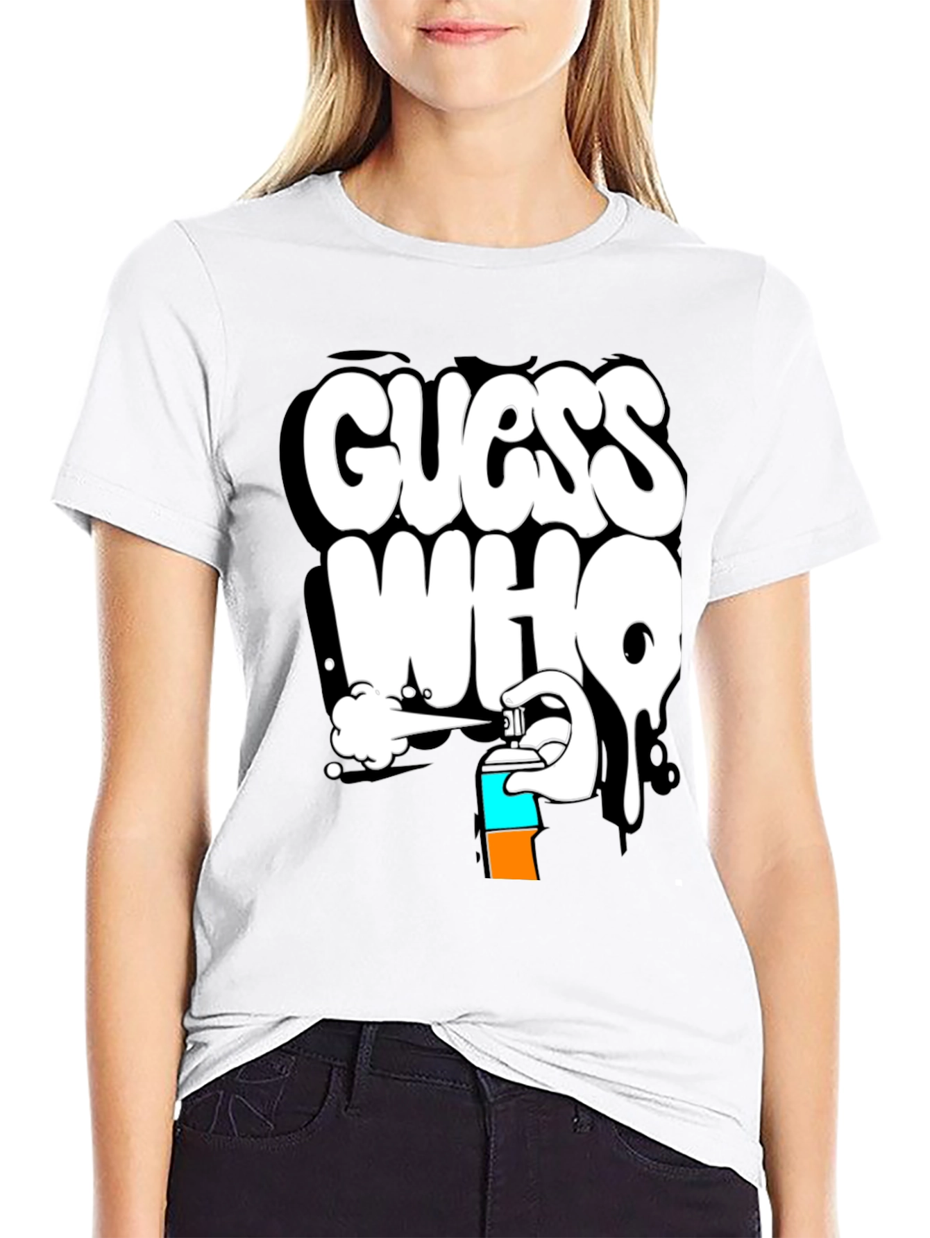 Black Guess Who Graffiti T-Shirt - Black Cotton Graphic Tee view 9