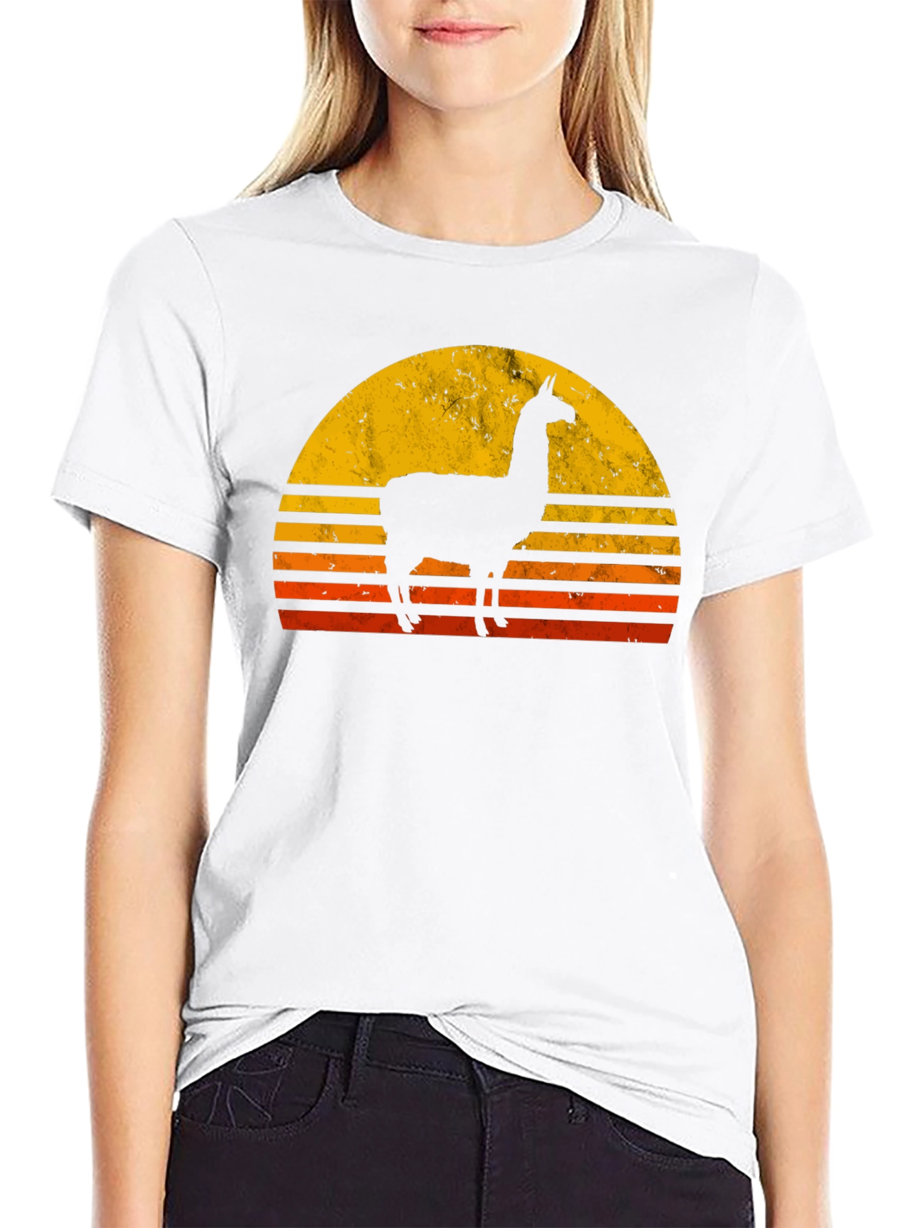 Black Llama Sunset Graphic T-Shirt - Retro Style view 9