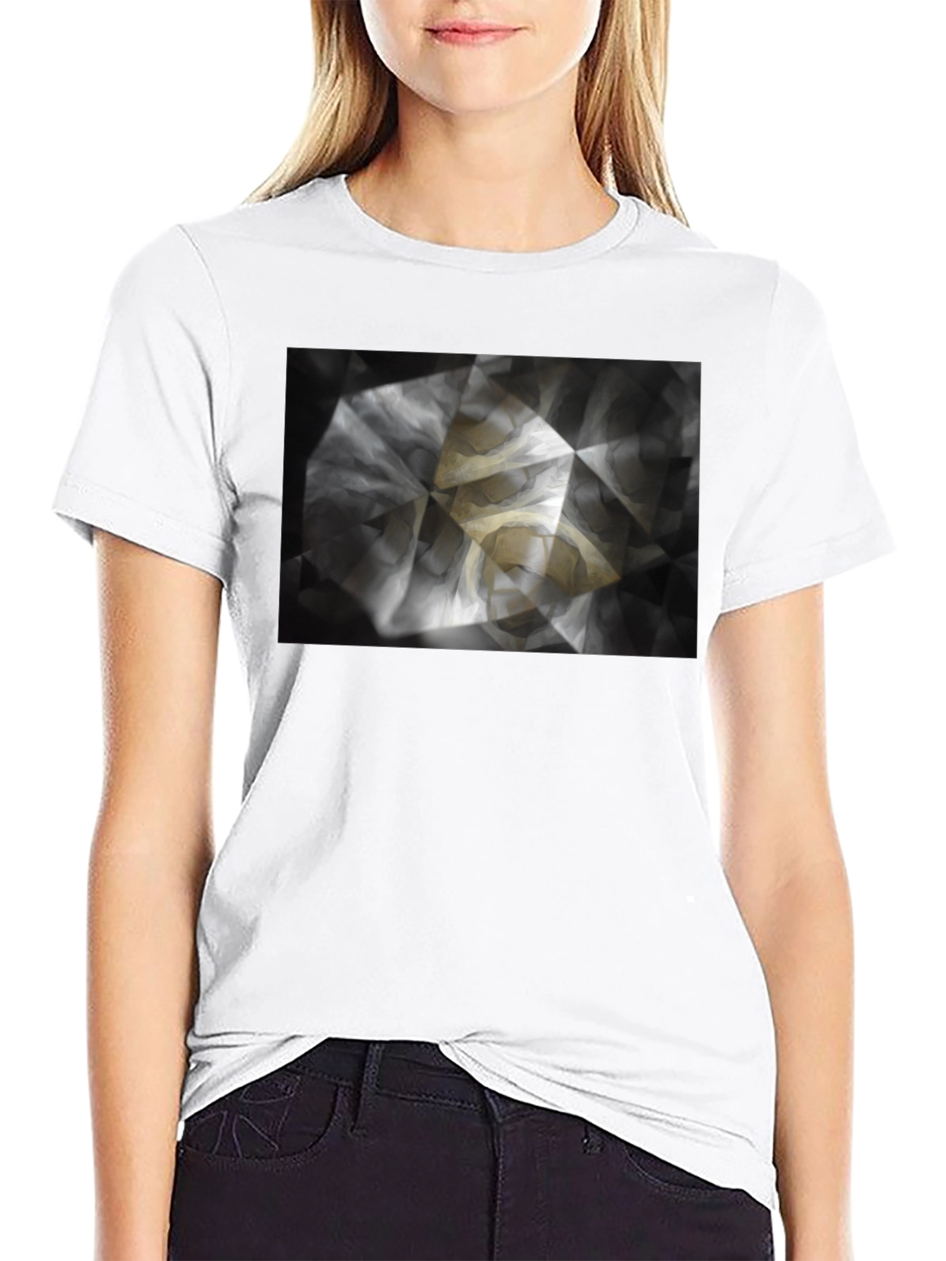 Black Abstract Geometric Print Black T-Shirt view 9