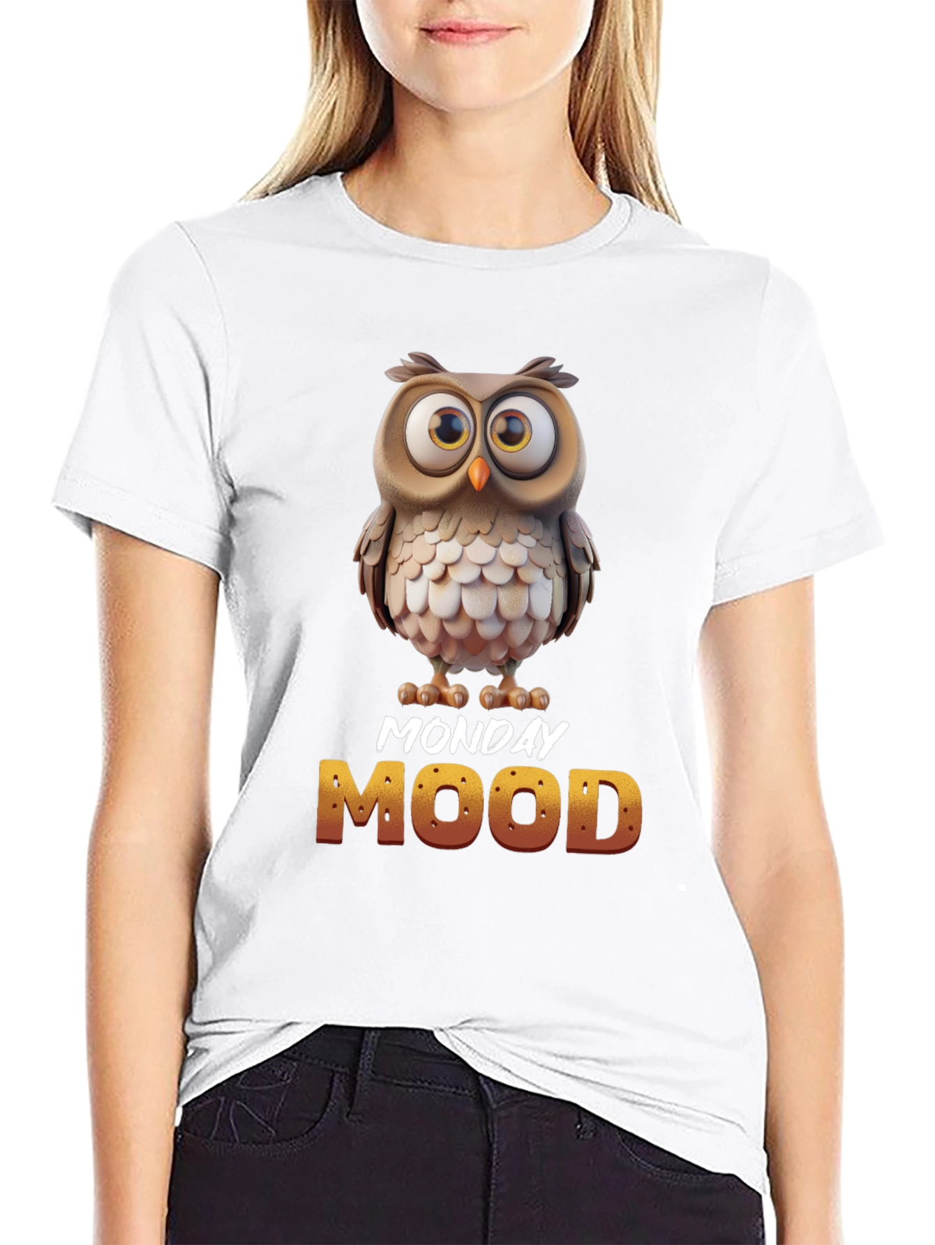 Black Monday Mood Owl T-Shirt - Funny & Unique Design view 9