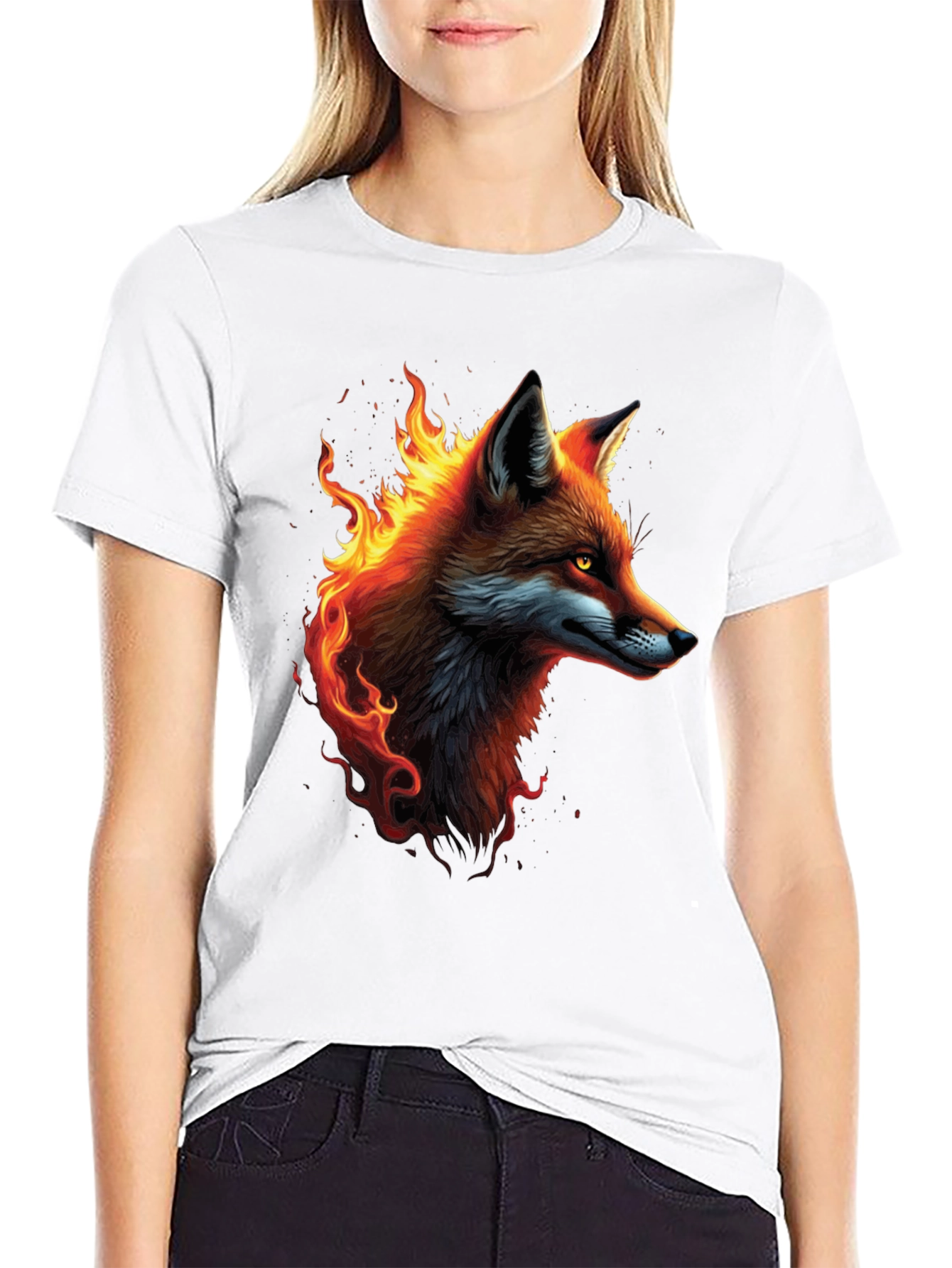 Black Fiery Fox Graphic Tee - Cool Animal T-Shirt view 9