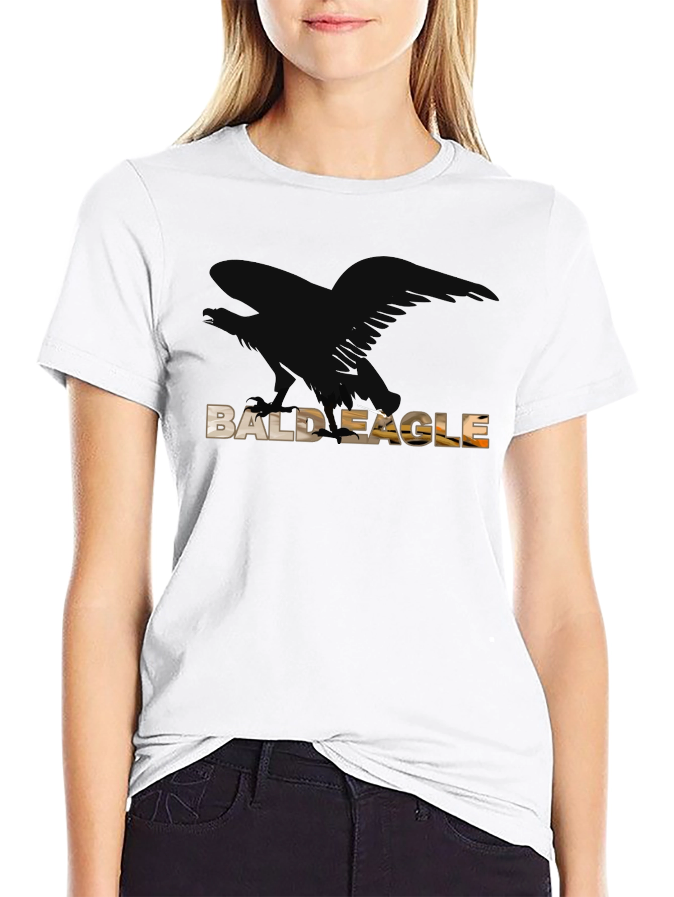Black Bald Eagle Graphic Tee - Black Cotton Blend view 9