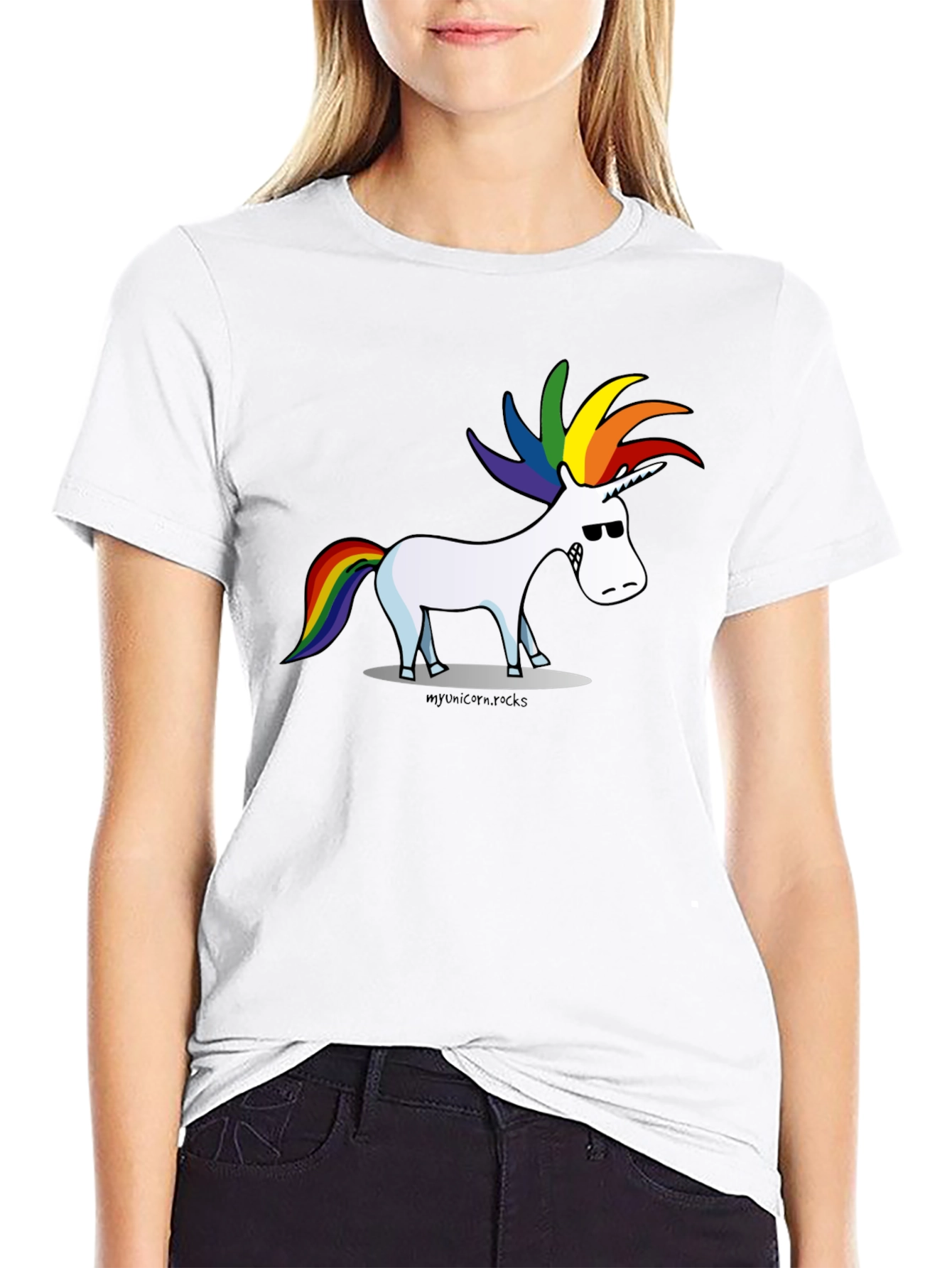 Black Cool Cartoon Unicorn Graphic Black Tee view 9