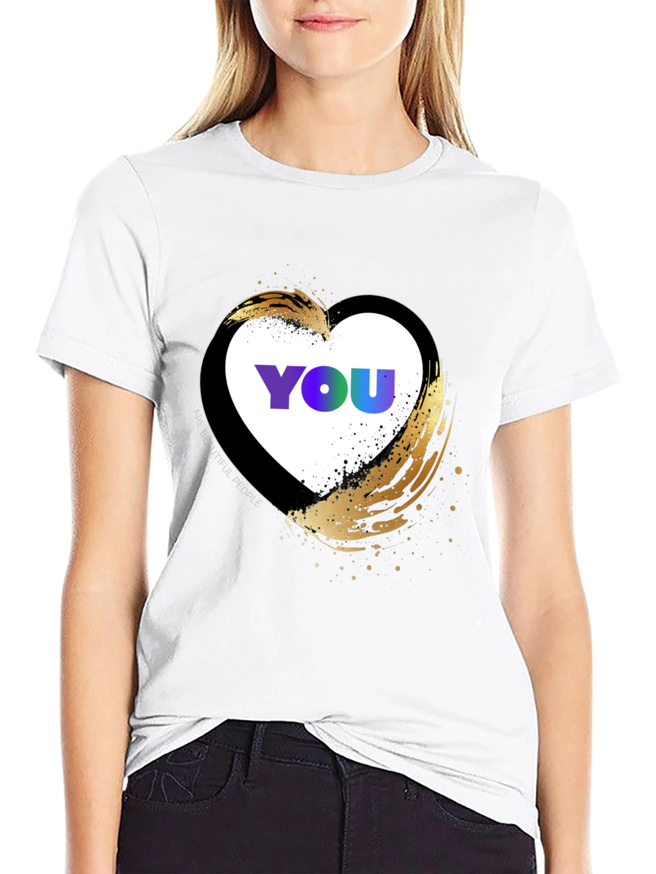 Black YOU Heart Graphic T-Shirt - Trendy Casual Top view 9