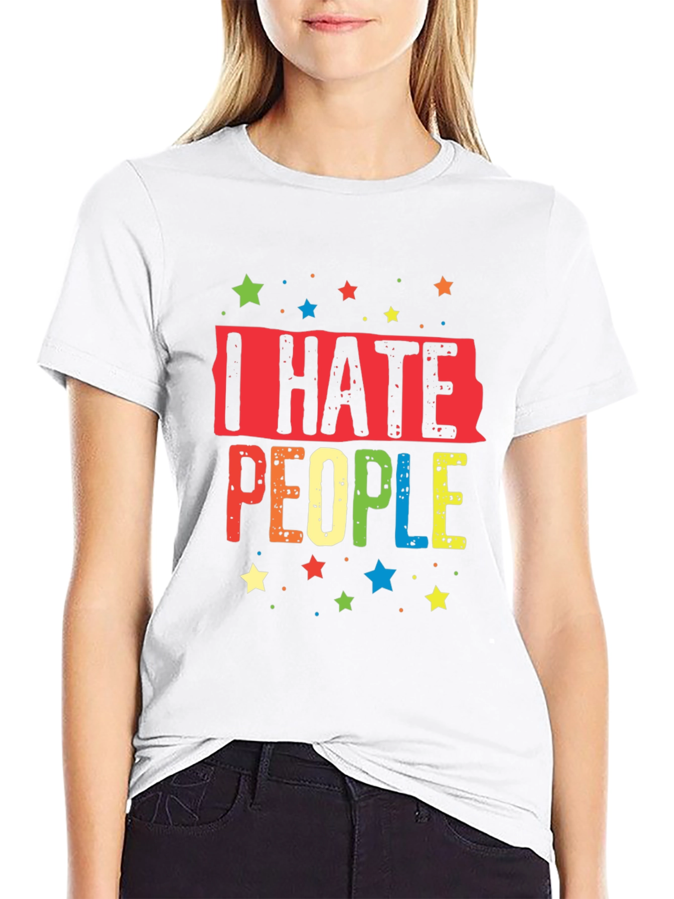 Black I Hate People Colorful Graphic T-Shirt view 9
