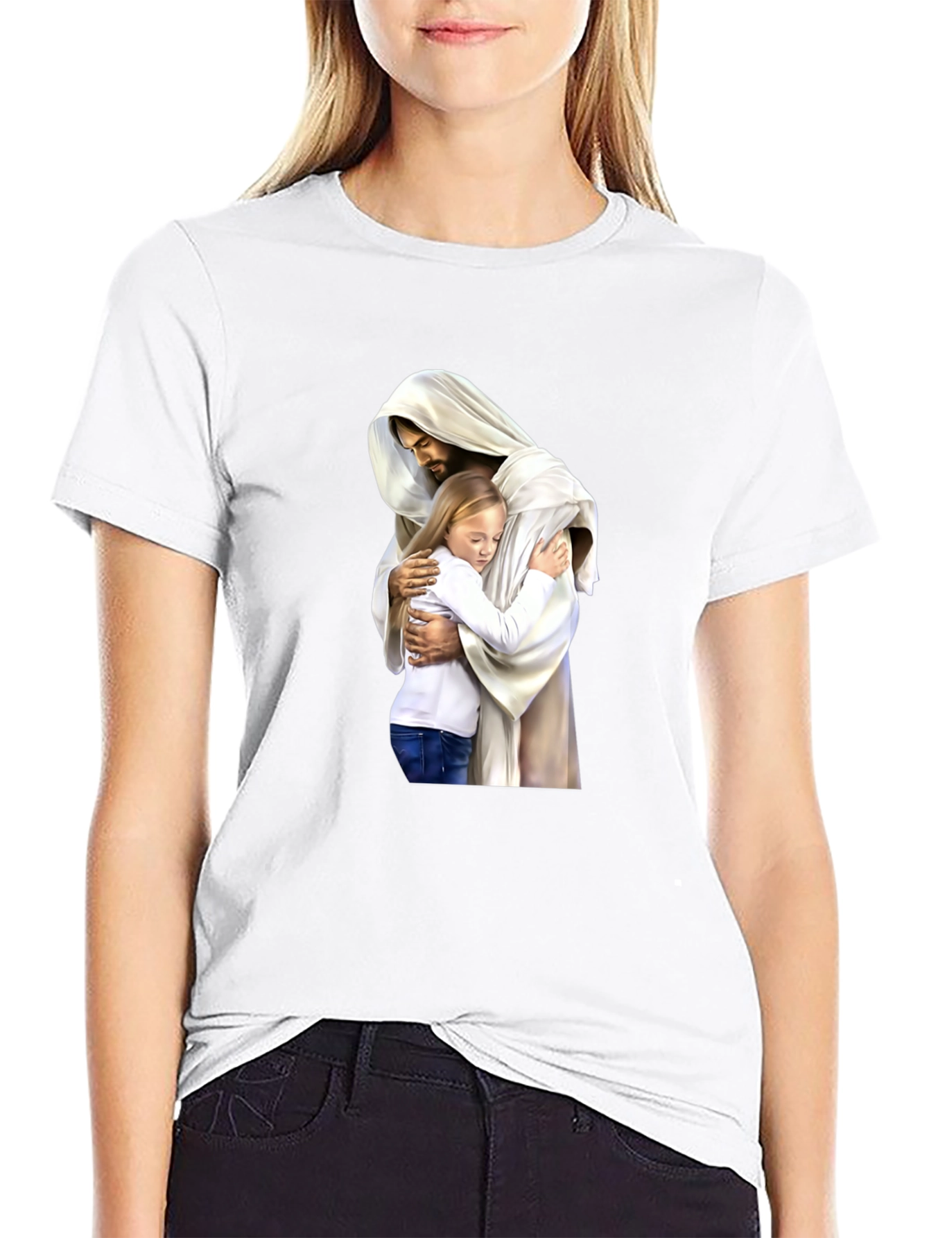 Black Jesus Hugging Child Graphic T-Shirt view 9