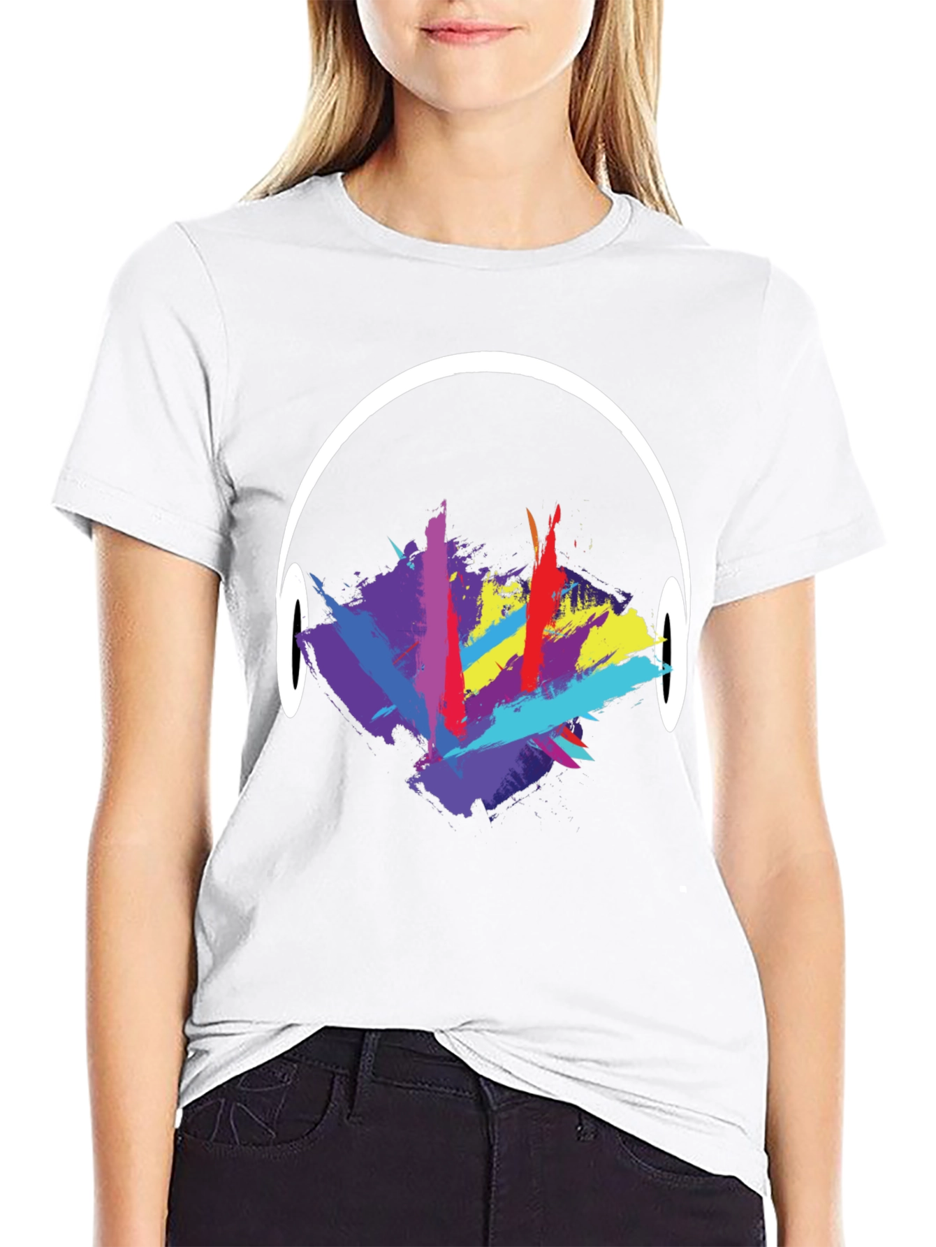 Black Abstract Headphones Graphic T-Shirt view 9
