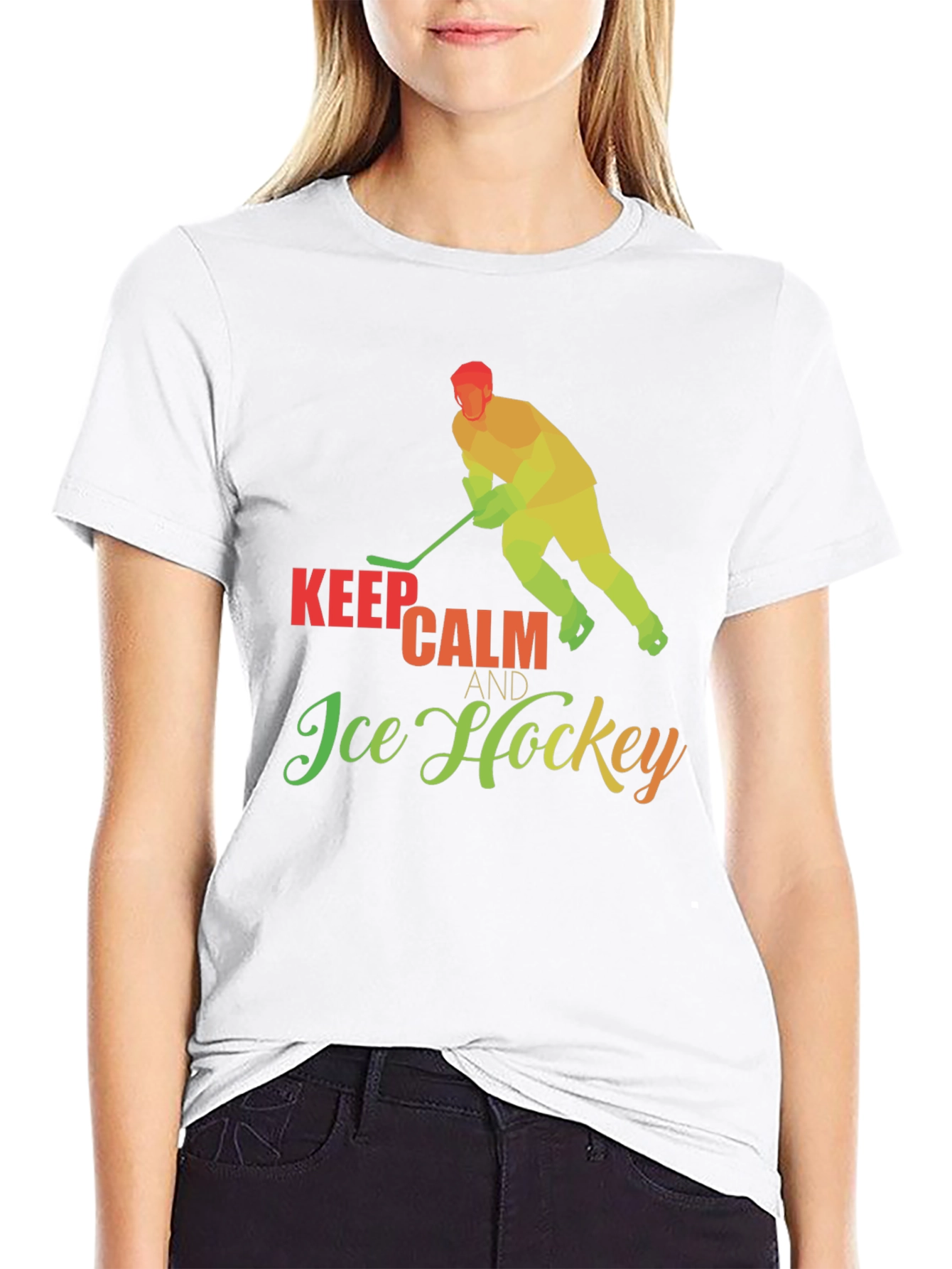 Black Keep Calm & Ice Hockey T-Shirt view 9