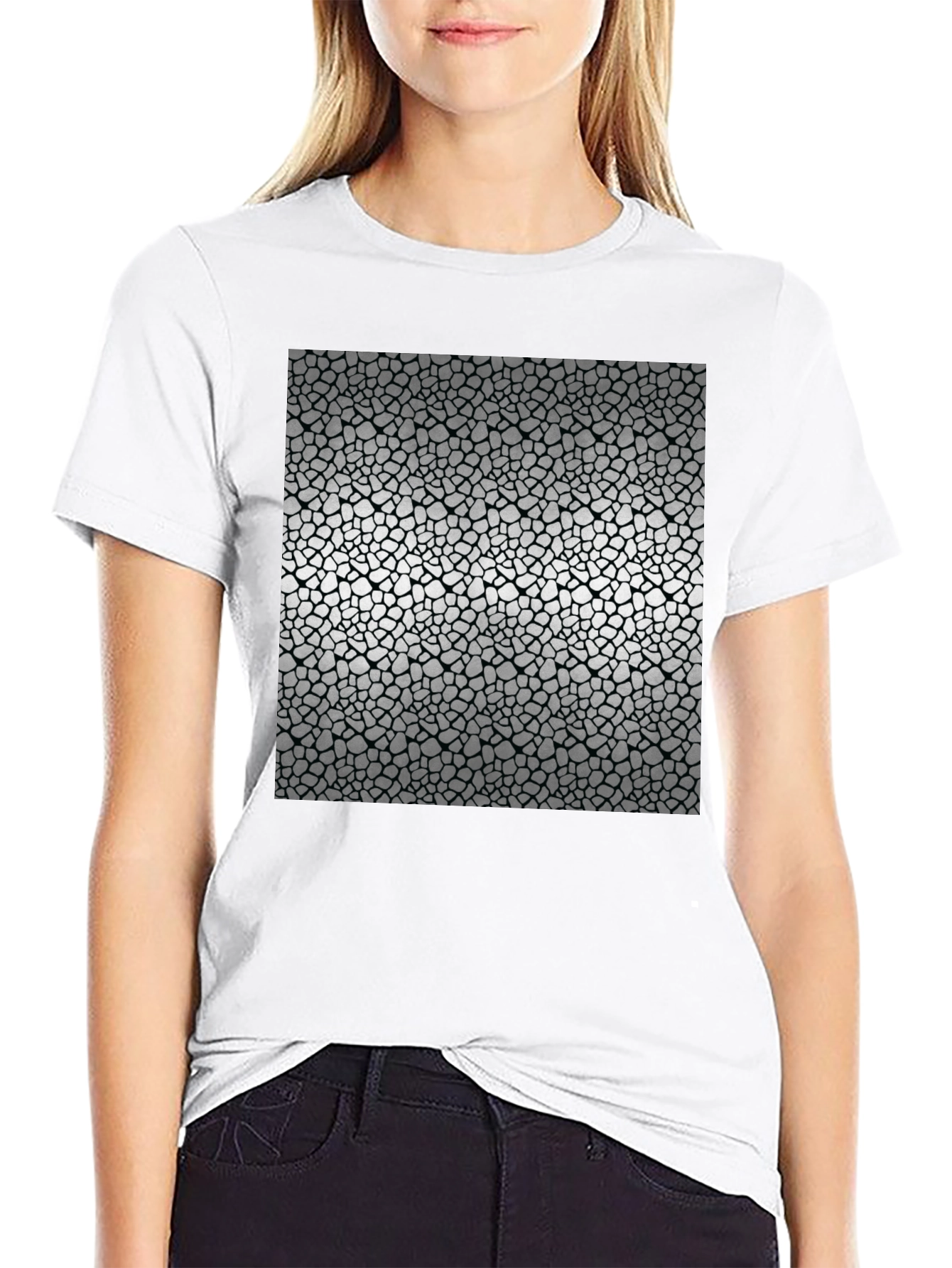 Black Mosaic Print Black T-Shirt view 9