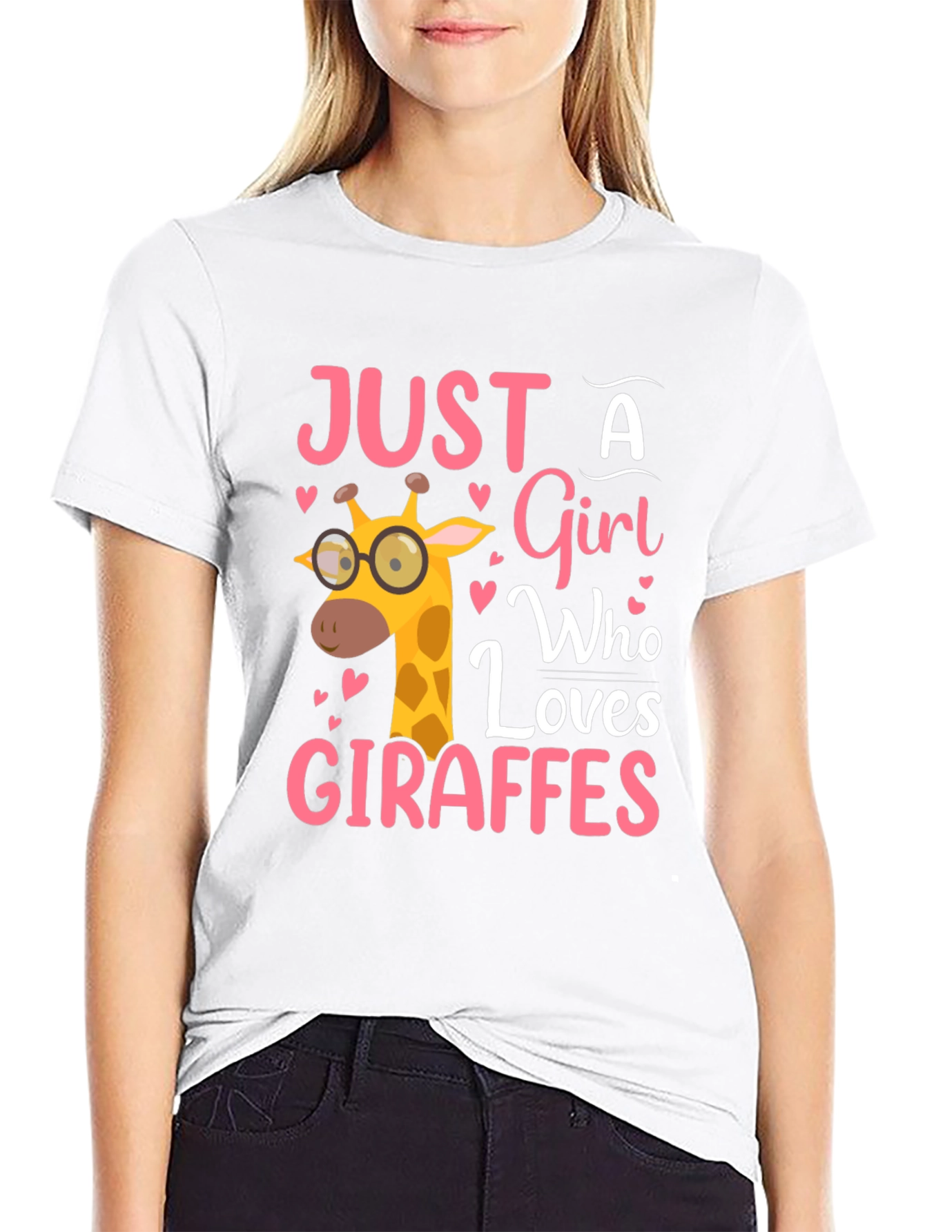 Black Just a Girl Who Loves Giraffes T-Shirt view 9