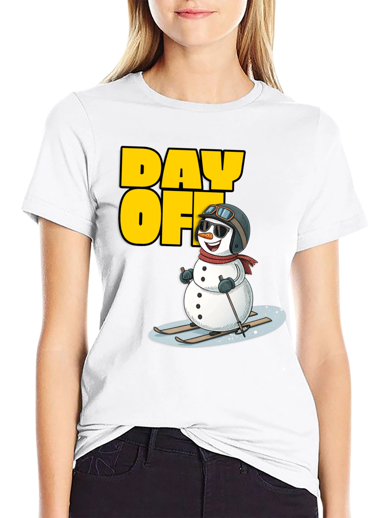 Black Day Off Snowman T-Shirt - Skiing Holiday Tee view 9